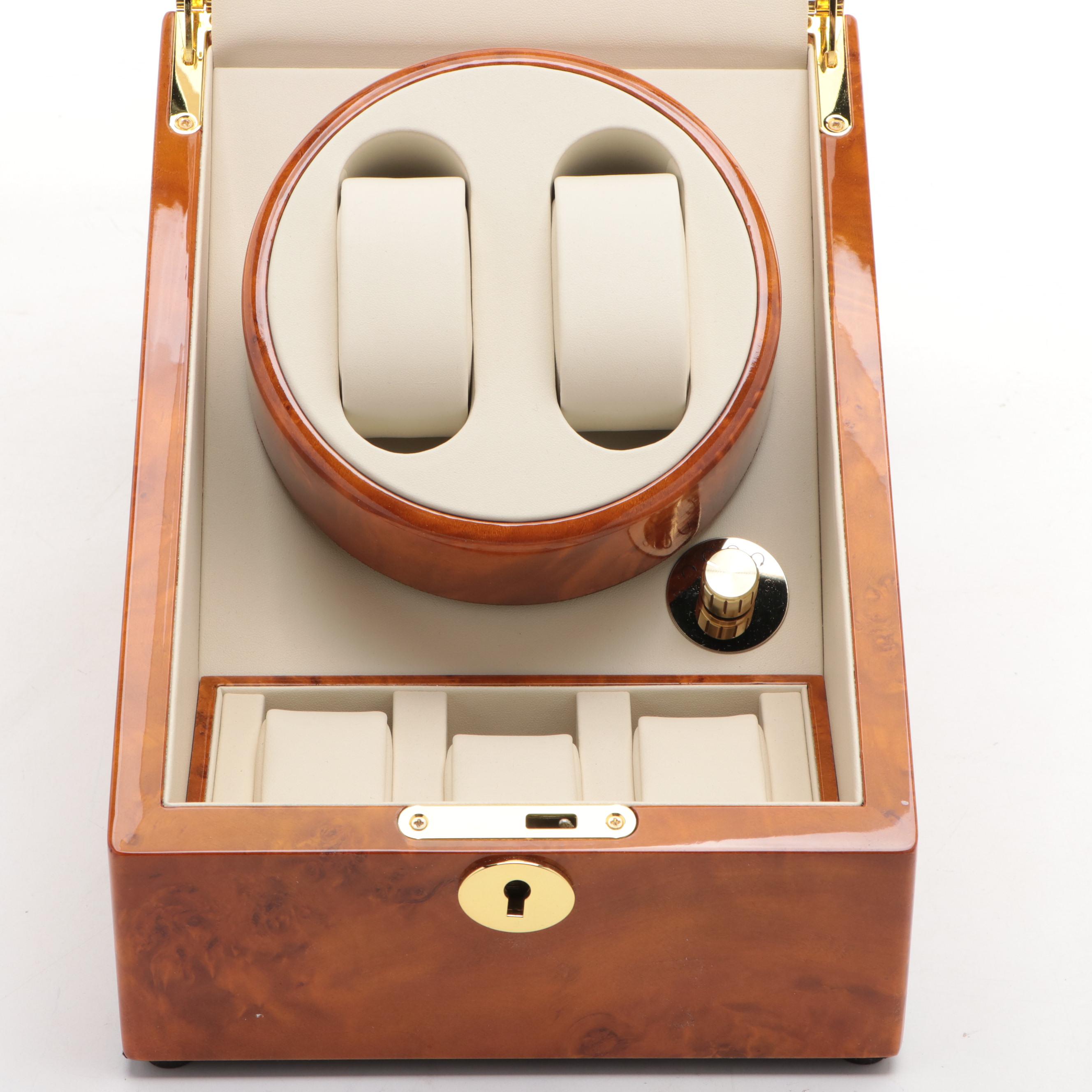 Steinhausen Dual Watch Winder and Case with Burl Wood Finish