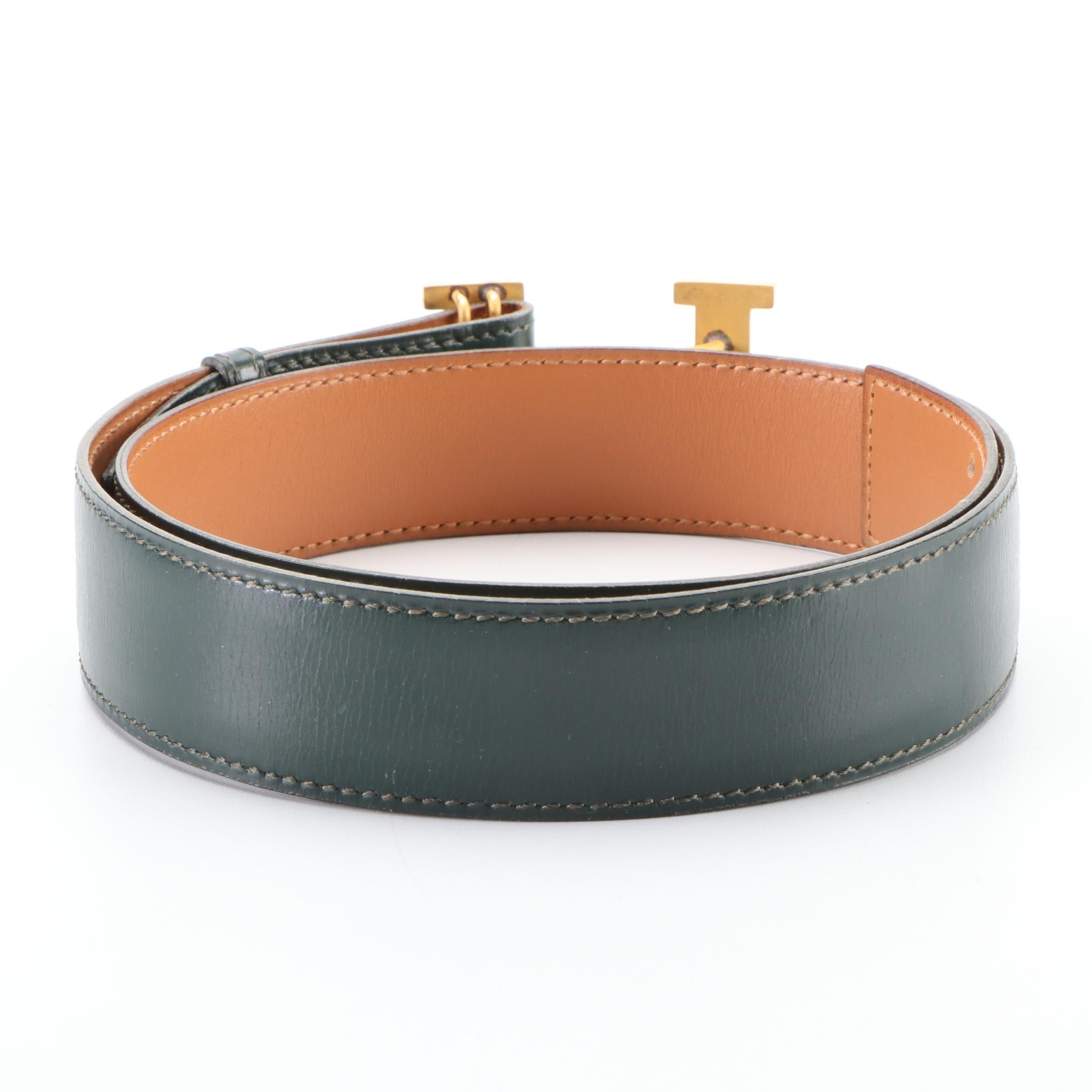Hermès Reversible Constance H Buckle Belt 32mm in Green/Natural Leather