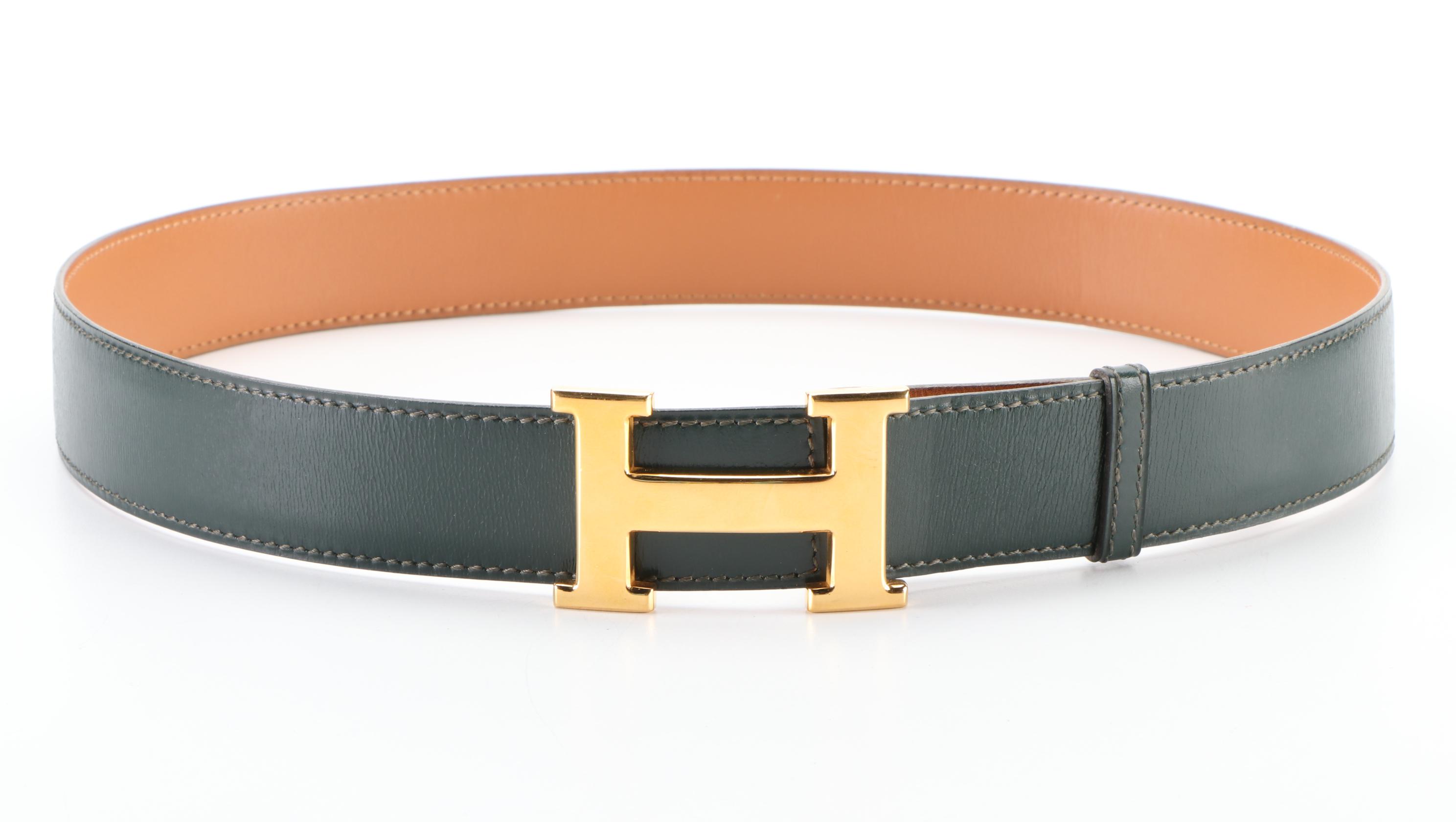 Hermès Reversible Constance H Buckle Belt 32mm in Green/Natural Leather