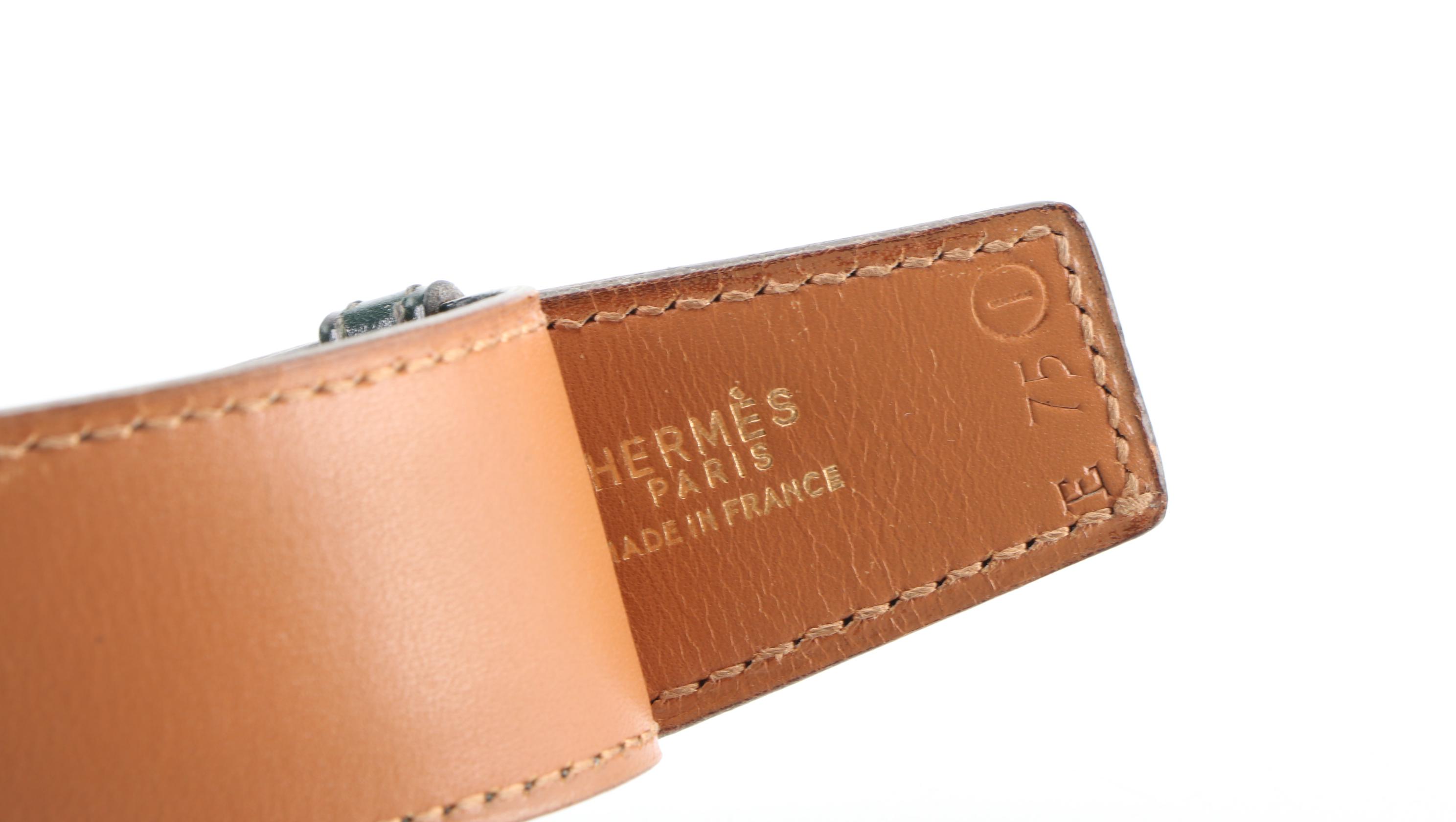 Hermès Reversible Constance H Buckle Belt 32mm in Green/Natural Leather