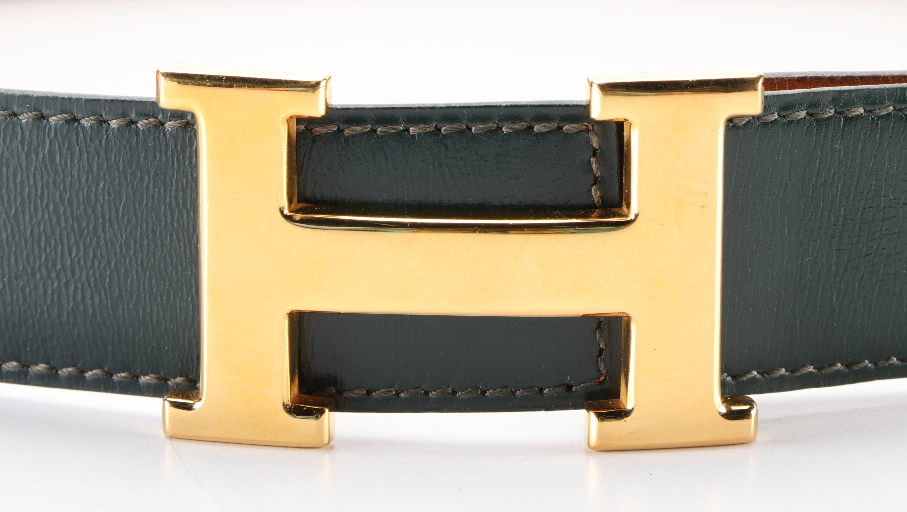 Hermès Reversible Constance H Buckle Belt 32mm in Green/Natural Leather