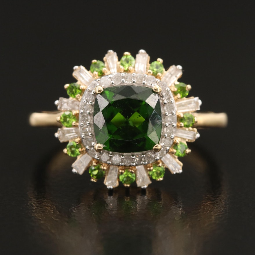 Sterling Diopside and Diamond Ring