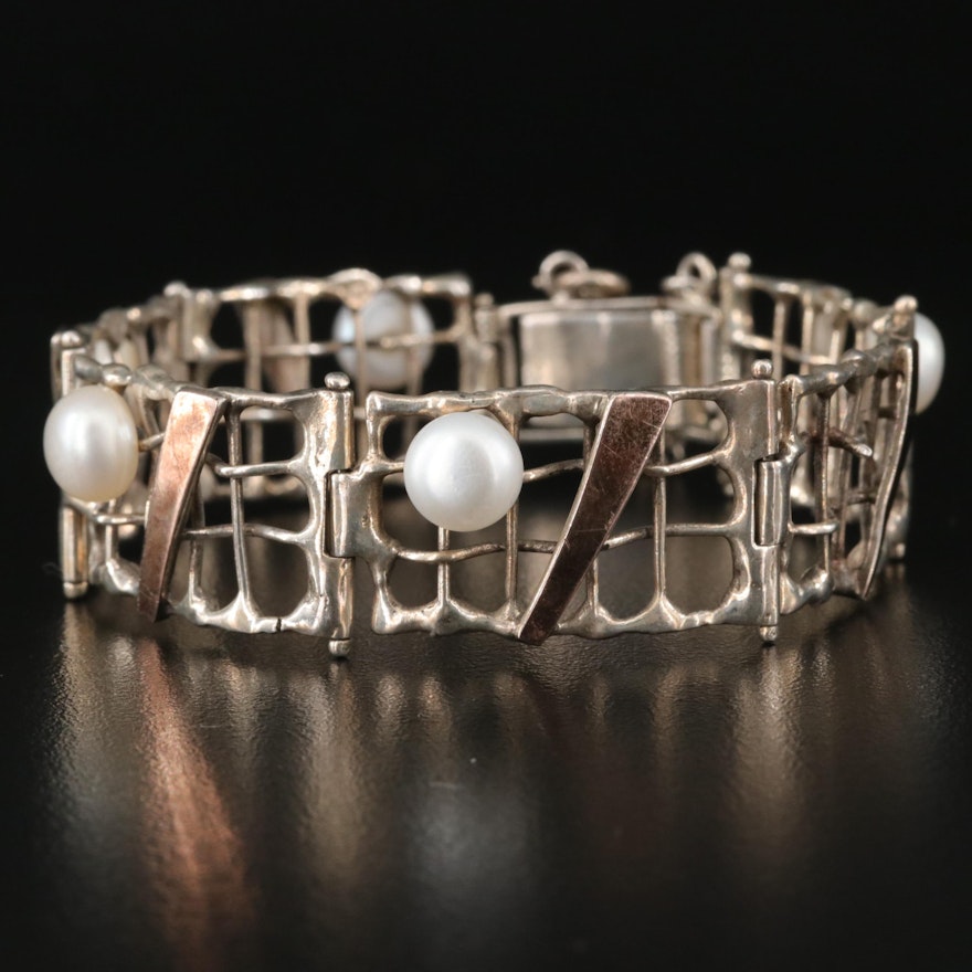 Sterling Pearl Openwork Bracelet