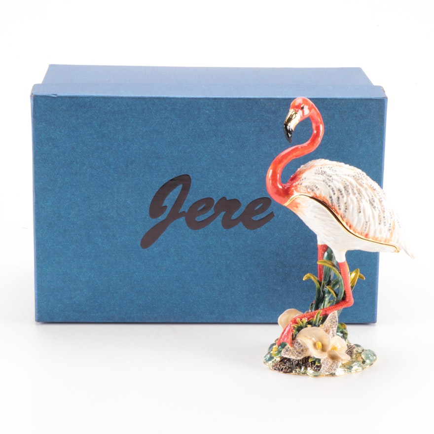 Jere Cast Pewter and Enamel Flamingo Box