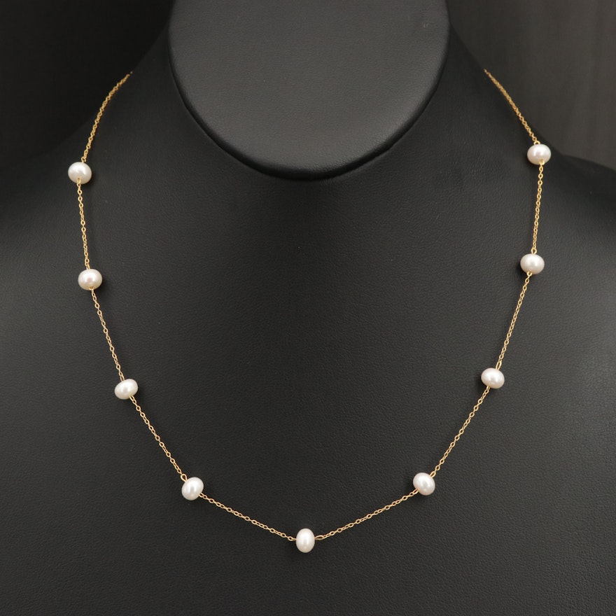 14K Pearl Station Necklace