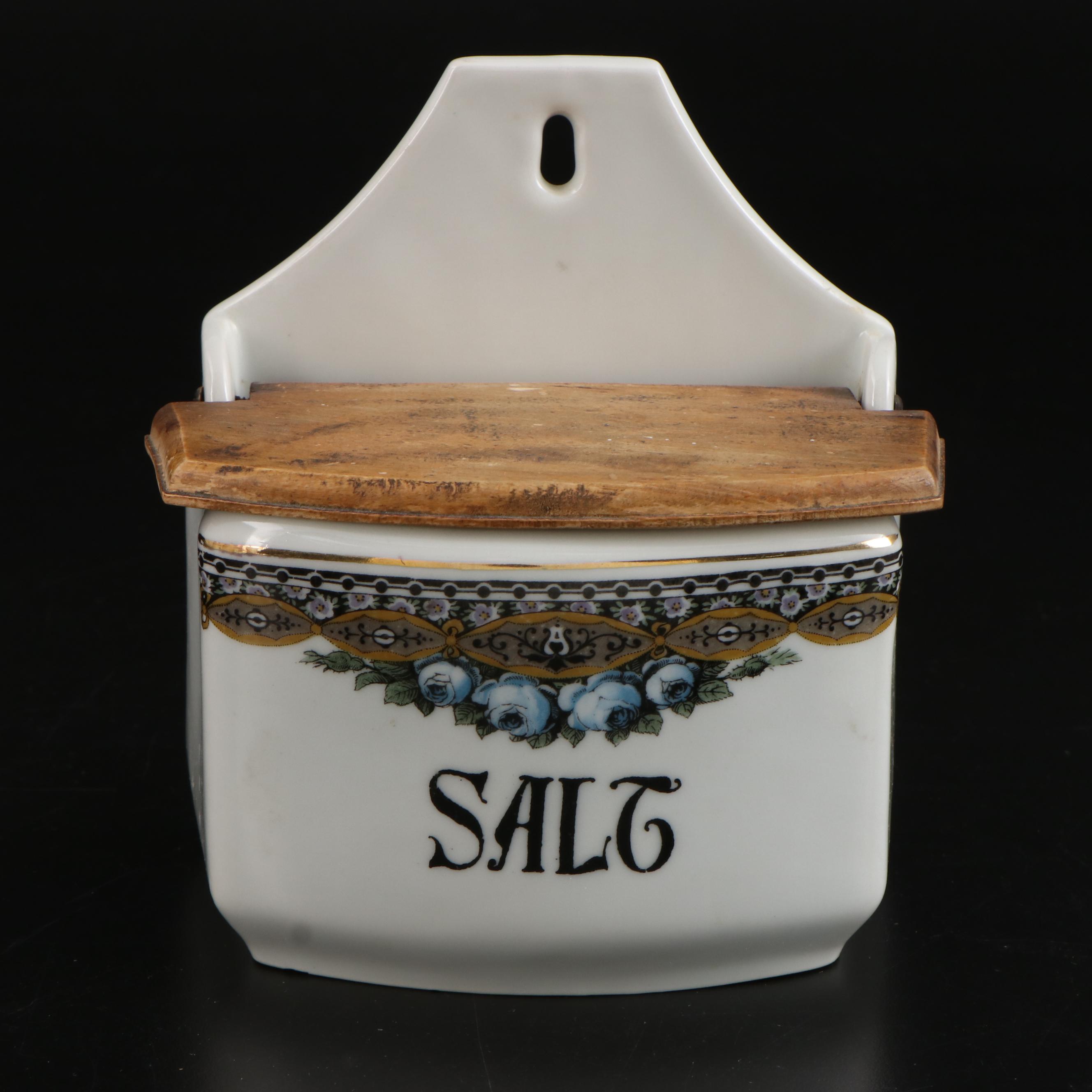 Ernst Wahliss Czechoslovakian Porcelain Food Canisters with Other Glass Shakers