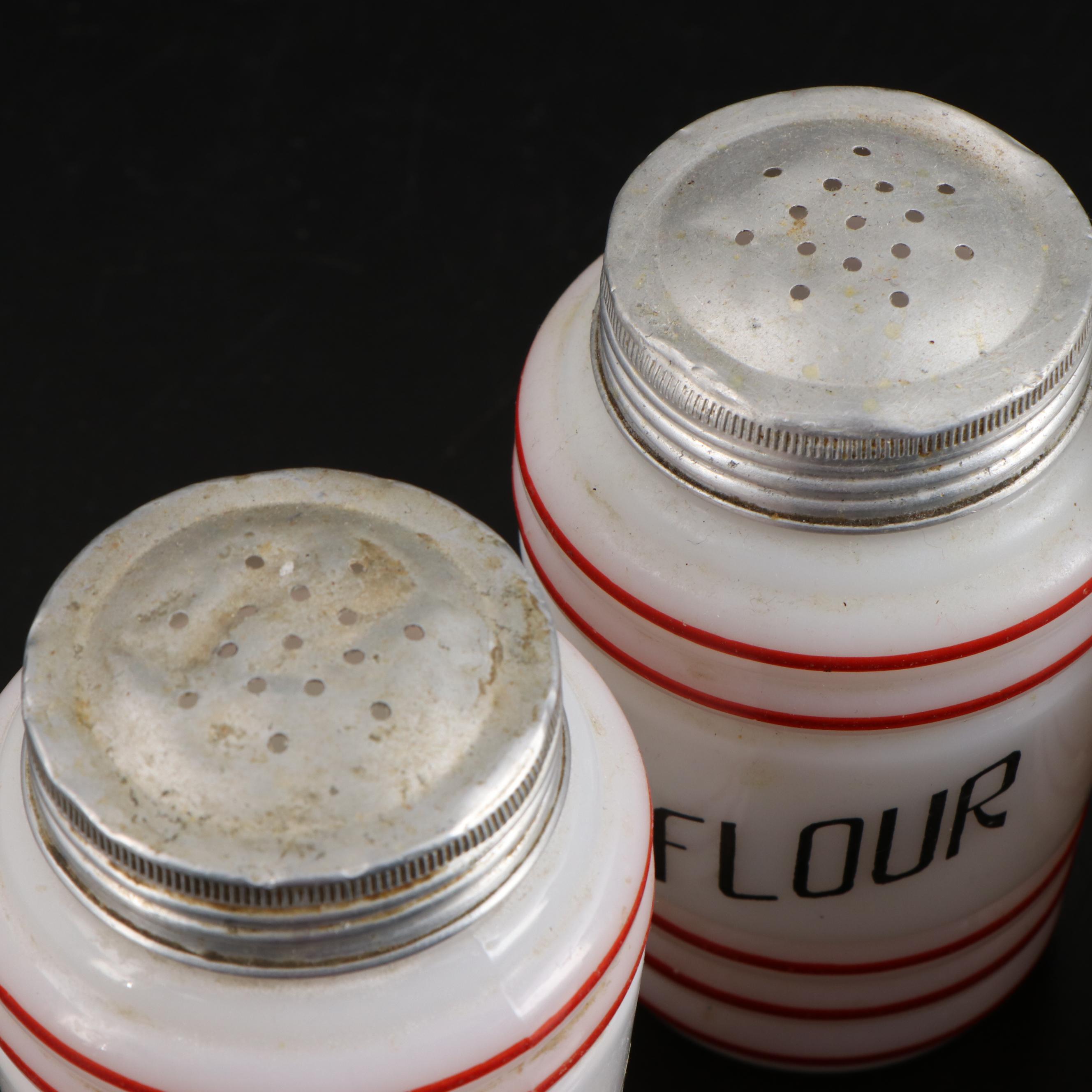 Ernst Wahliss Czechoslovakian Porcelain Food Canisters with Other Glass Shakers