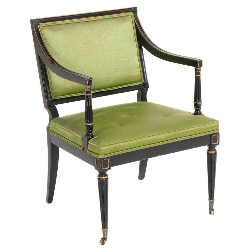 Directoire Style Ebonized Wood Open Armchair, Mid to Late 20th Century