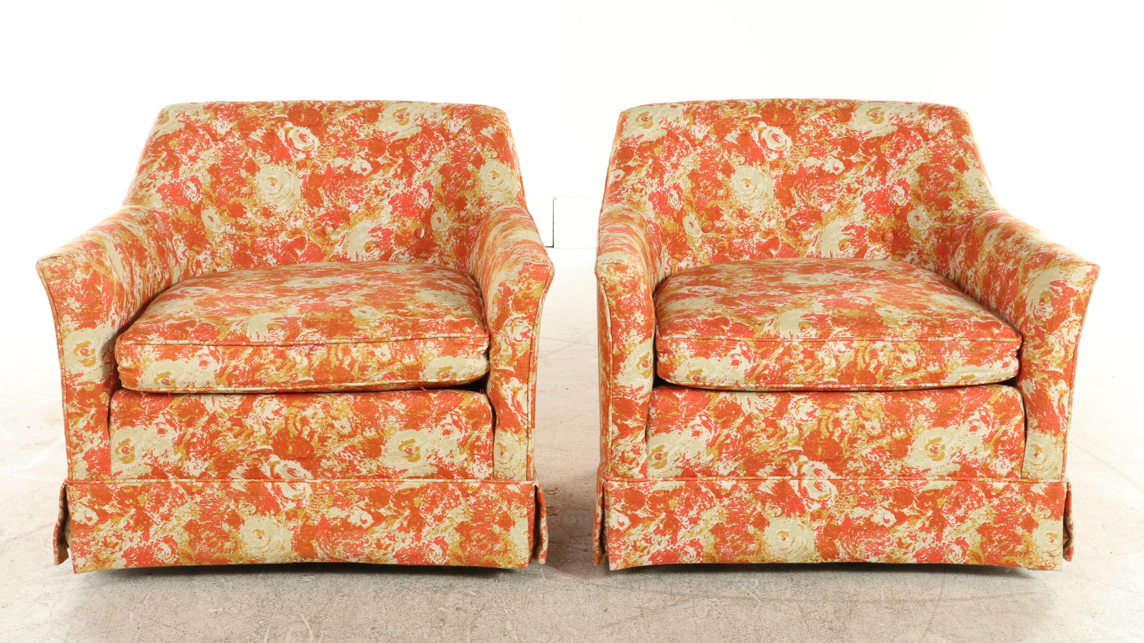 Pair of Drexel Heritage Modernist Custom-Upholstered Swivel Tub Chairs