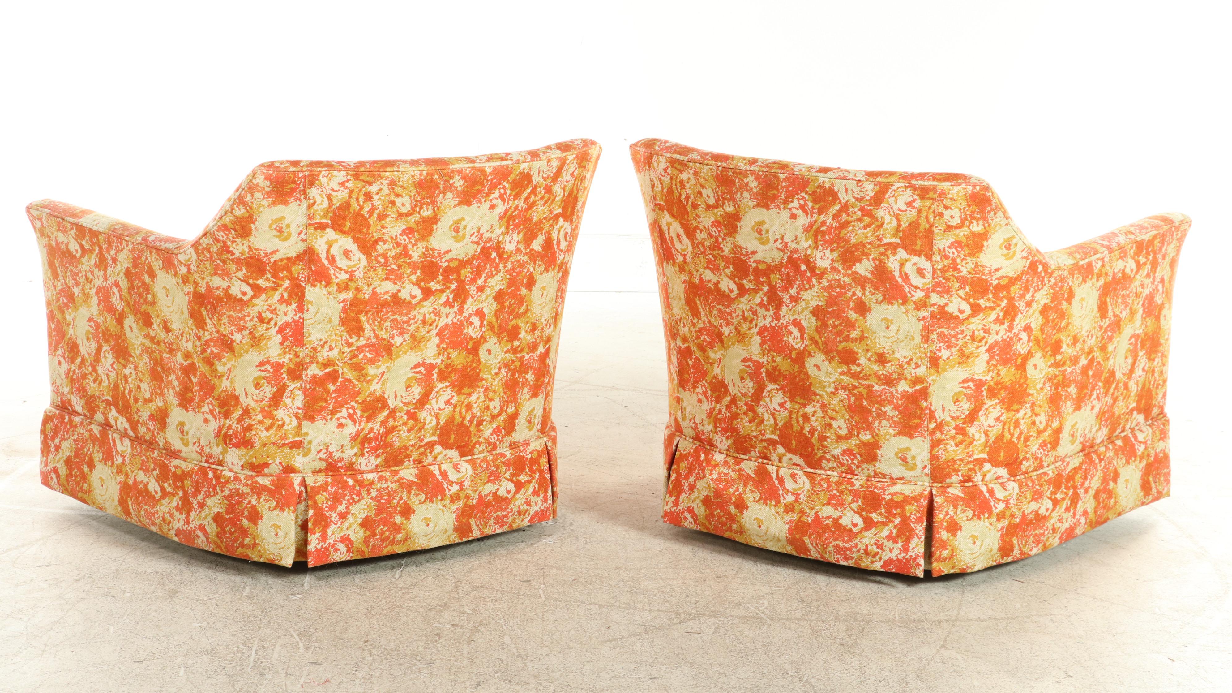 Pair of Drexel Heritage Modernist Custom-Upholstered Swivel Tub Chairs