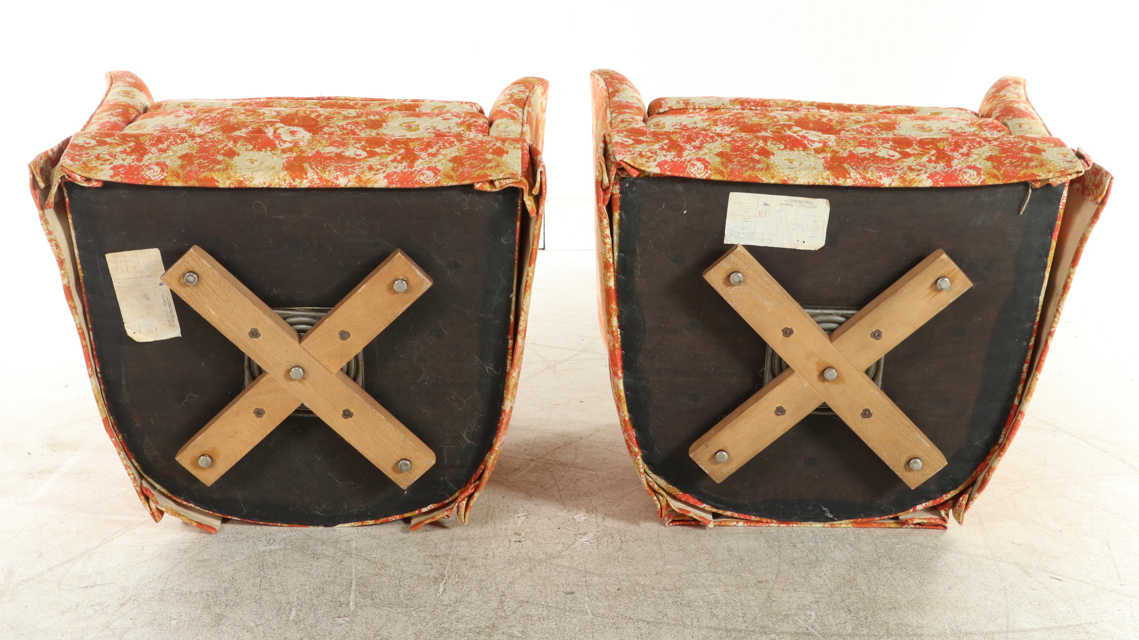 Pair of Drexel Heritage Modernist Custom-Upholstered Swivel Tub Chairs