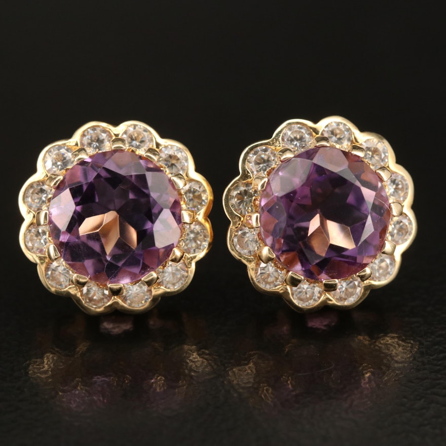 Sterling Amethyst and Cubic Zirconia Earrings