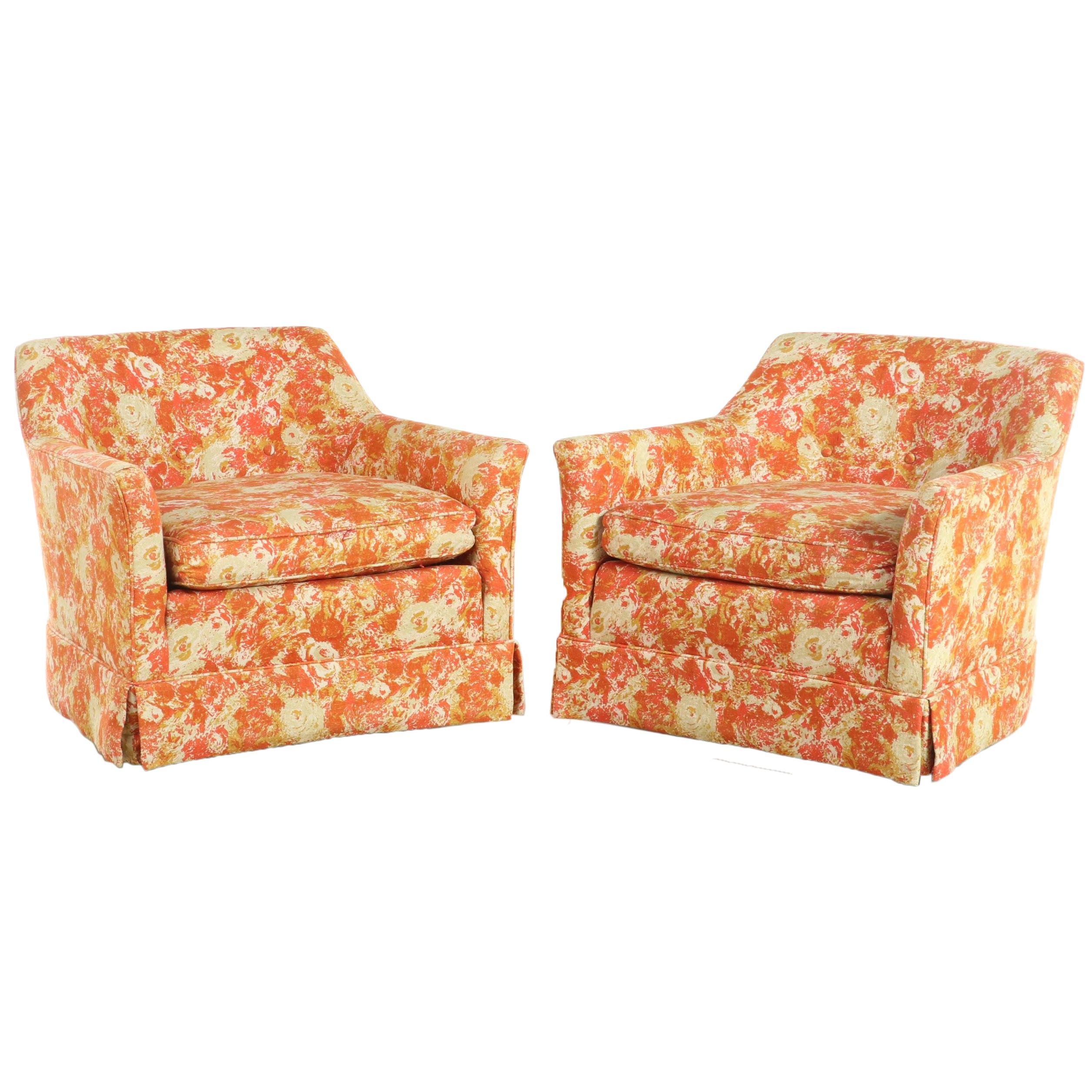 Pair of Drexel Heritage Modernist Custom-Upholstered Swivel Tub Chairs