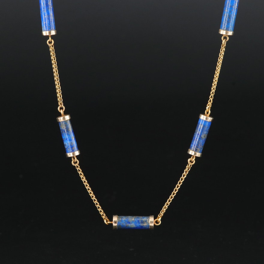 14K Lapis Lazuli Bar Station Necklace