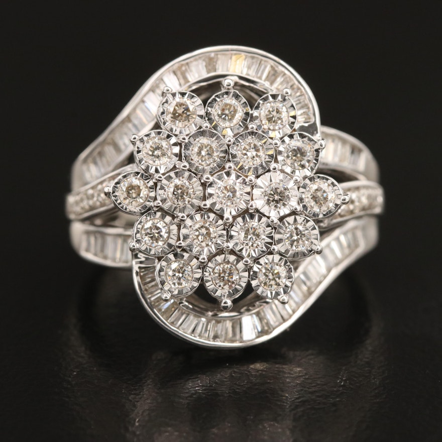 Sterling 1.02 CTW Diamond Cluster Ring