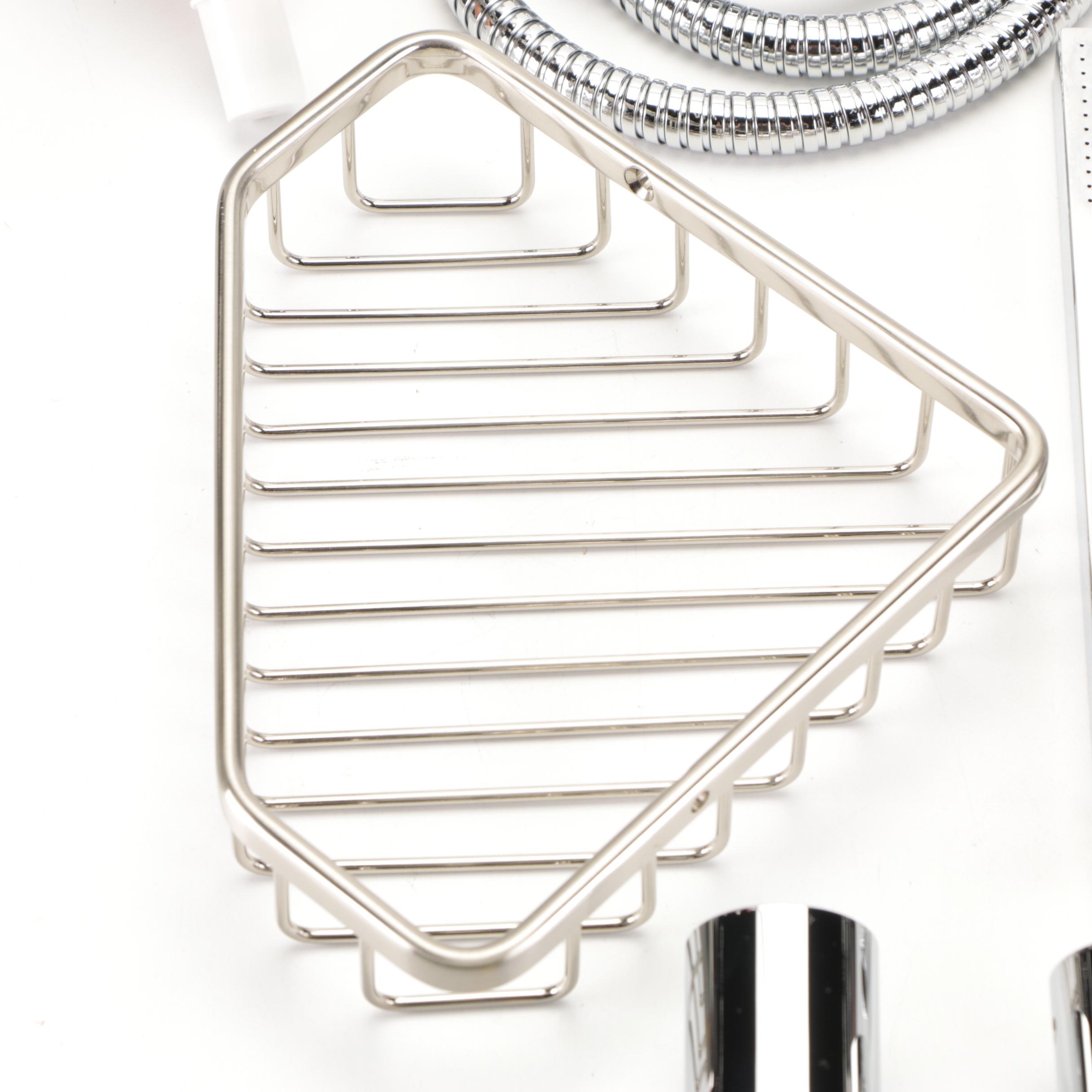 Widespread Waterfall Faucet and Slide Bar, Rectangular Hand Shower, Soap Caddy