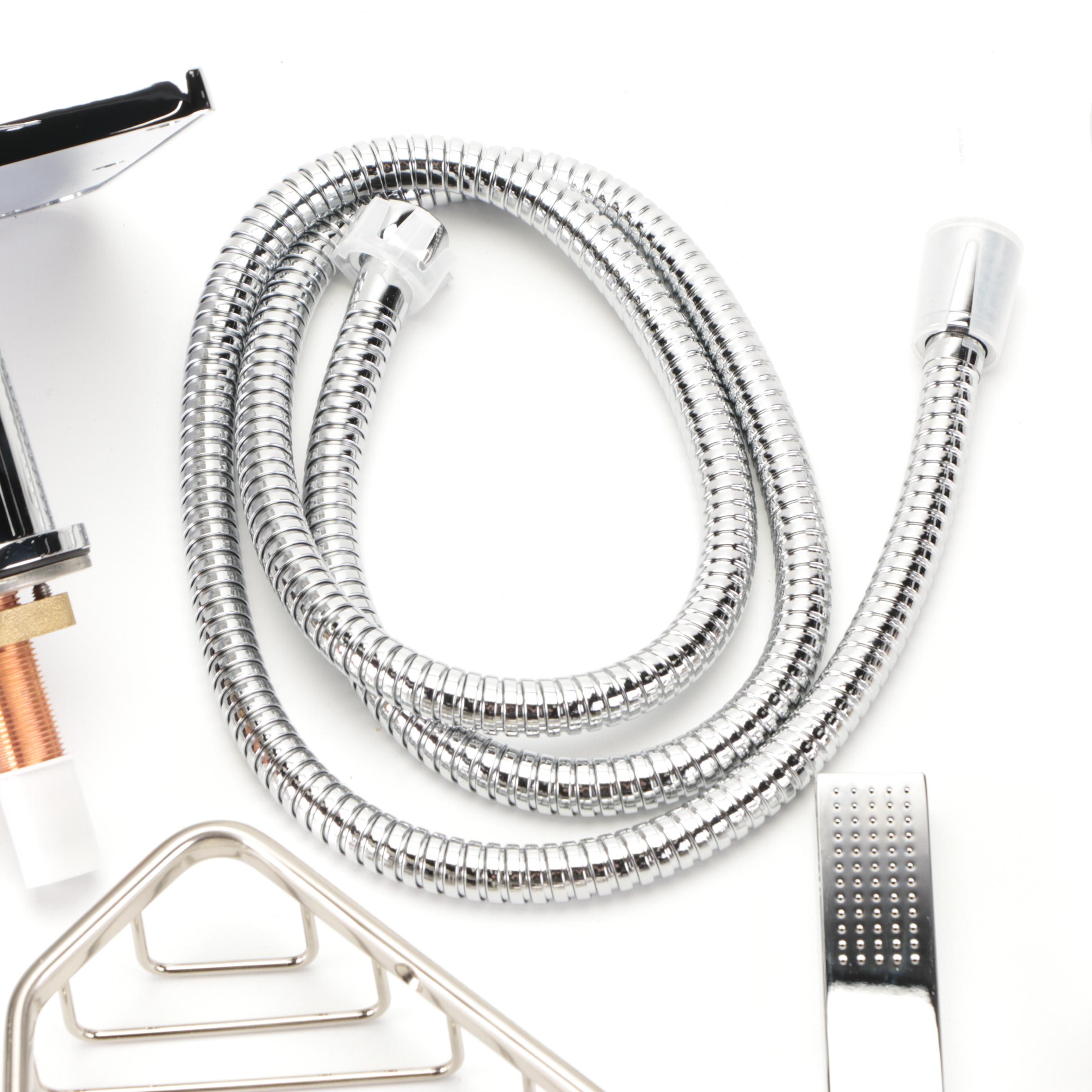 Widespread Waterfall Faucet and Slide Bar, Rectangular Hand Shower, Soap Caddy