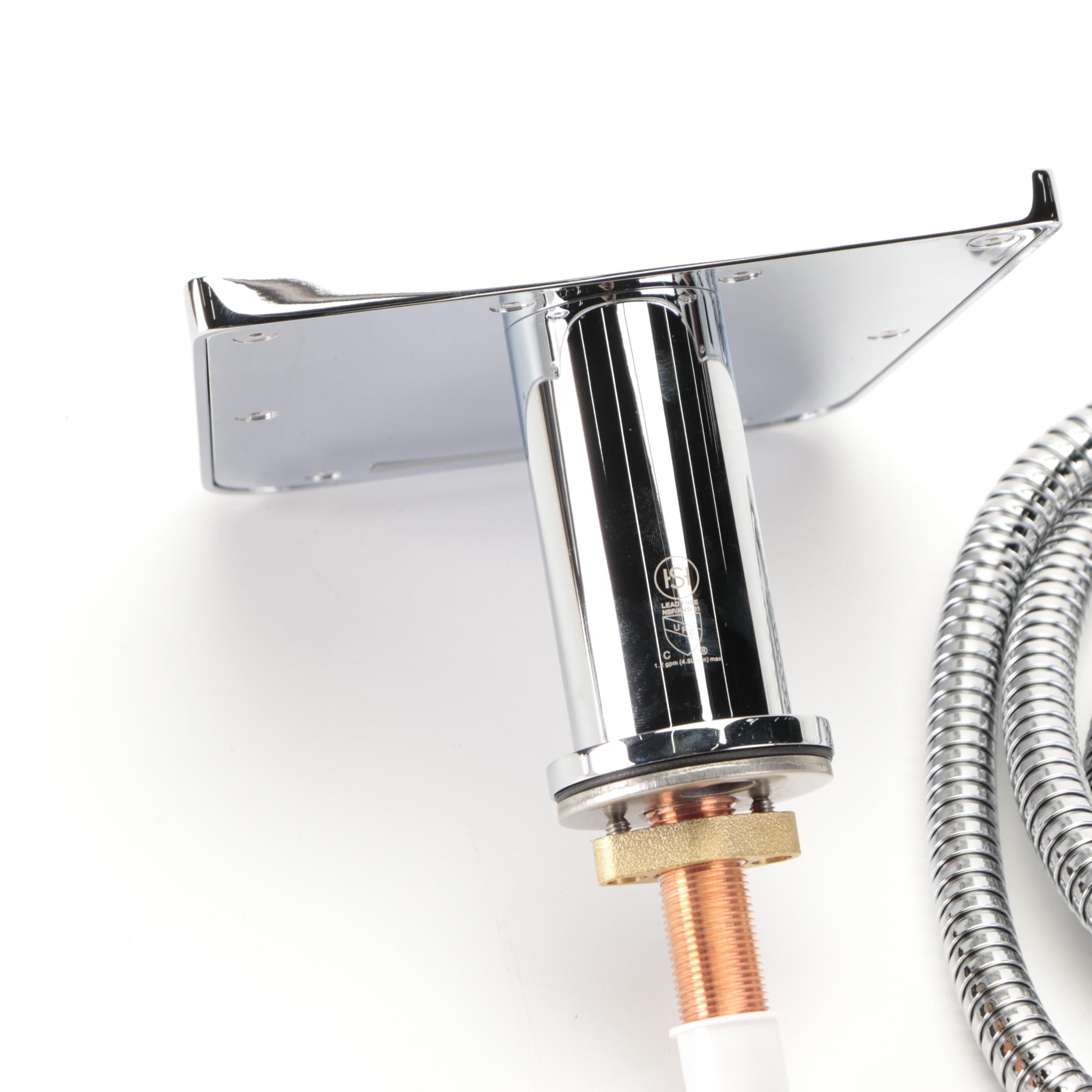 Widespread Waterfall Faucet and Slide Bar, Rectangular Hand Shower, Soap Caddy