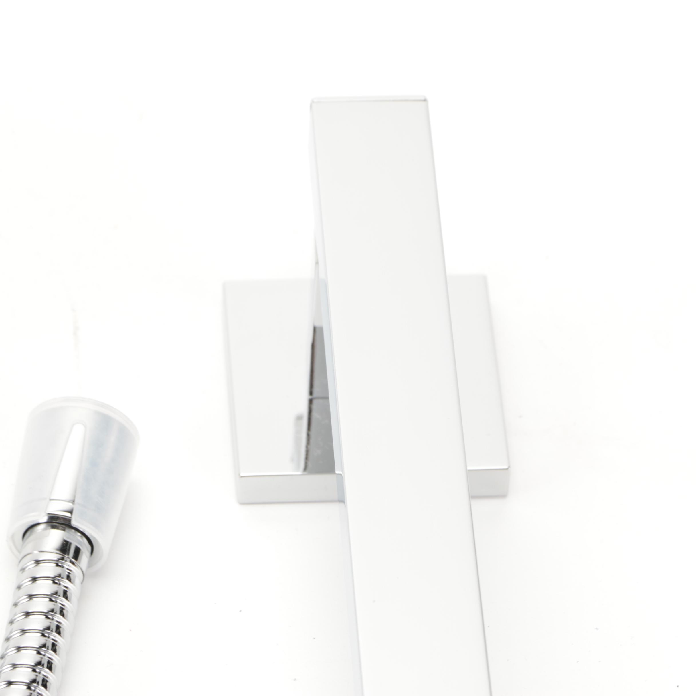 Widespread Waterfall Faucet and Slide Bar, Rectangular Hand Shower, Soap Caddy