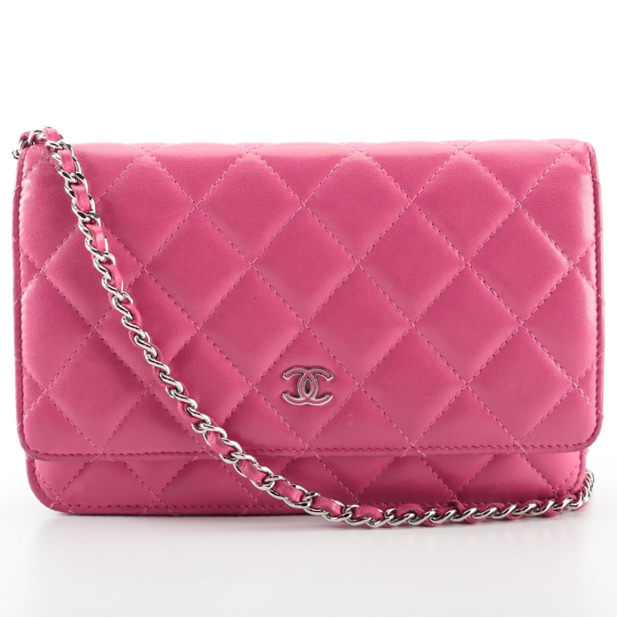 Chanel Flap-Front Wallet-on-Chain in Pink Quilted Lambskin Leather
