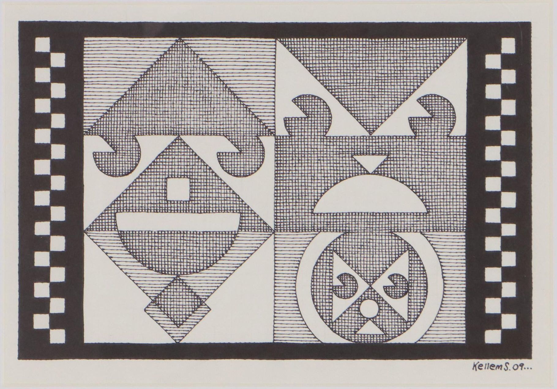 Jerry Kellems Abstract Surreal Ink Drawing, 2009