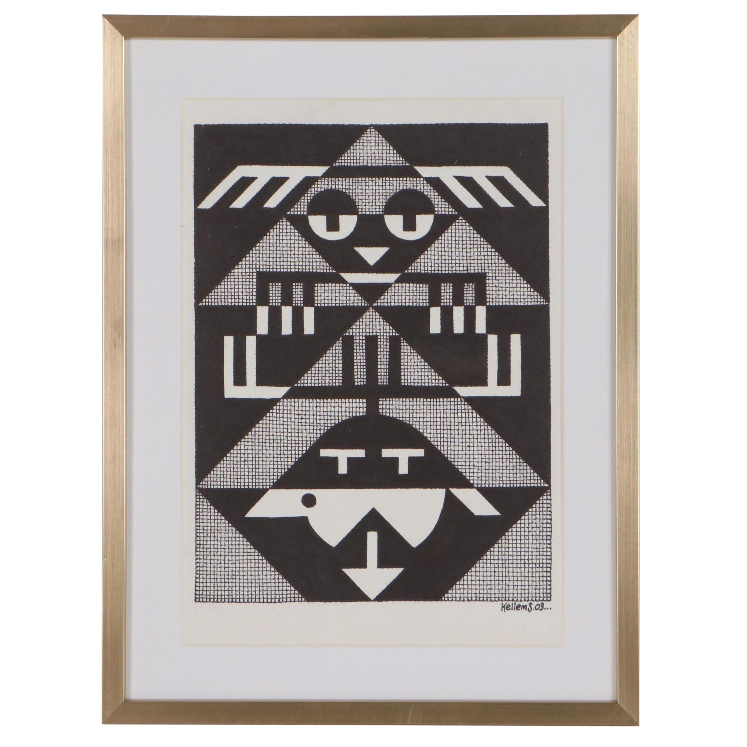 Jerry Kellems Abstract Ink Drawing, 2003