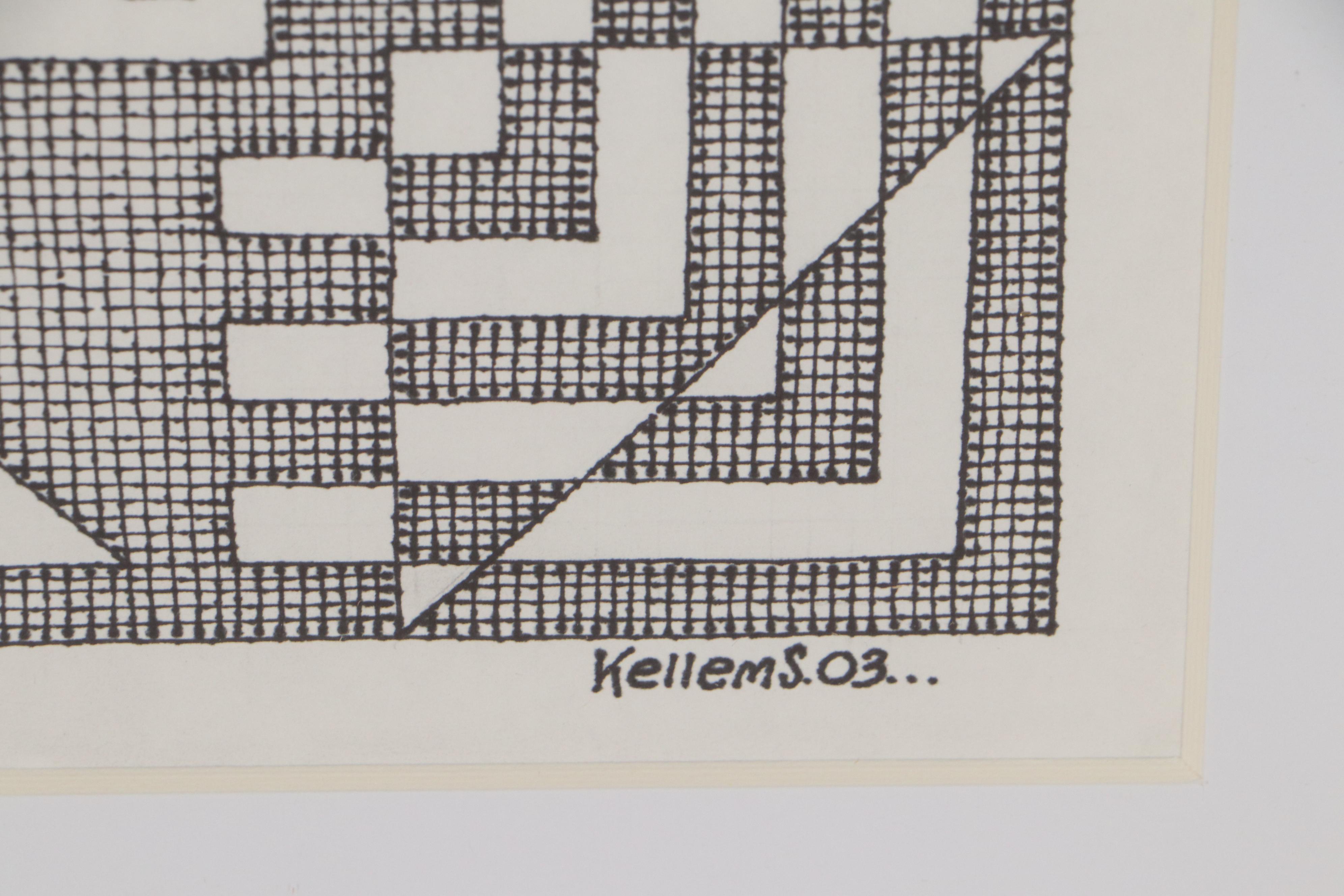 Jerry Kellems Abstract Surreal Ink Drawing, 2003