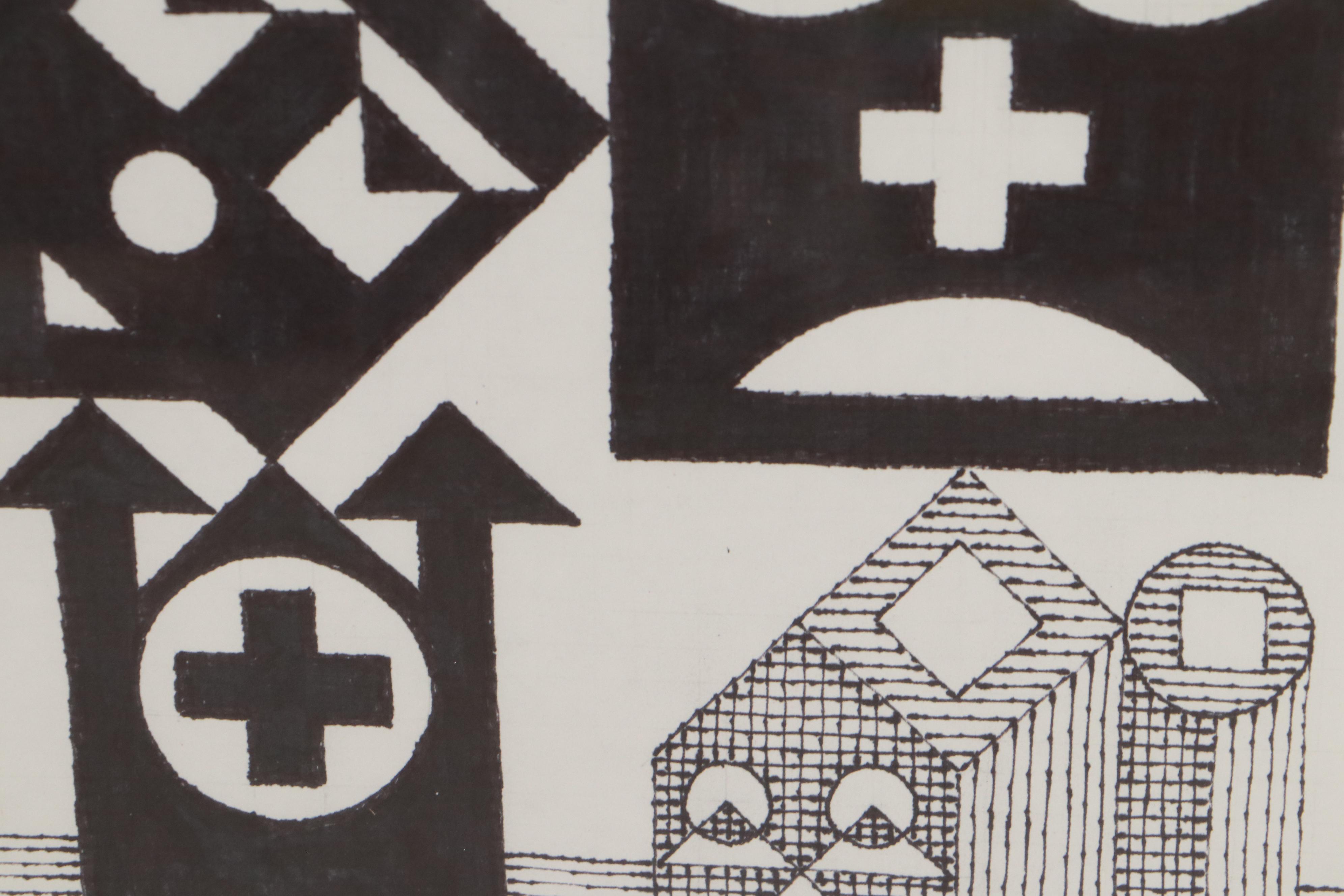 Jerry Kellems Abstract Surreal Ink Drawing, 2010