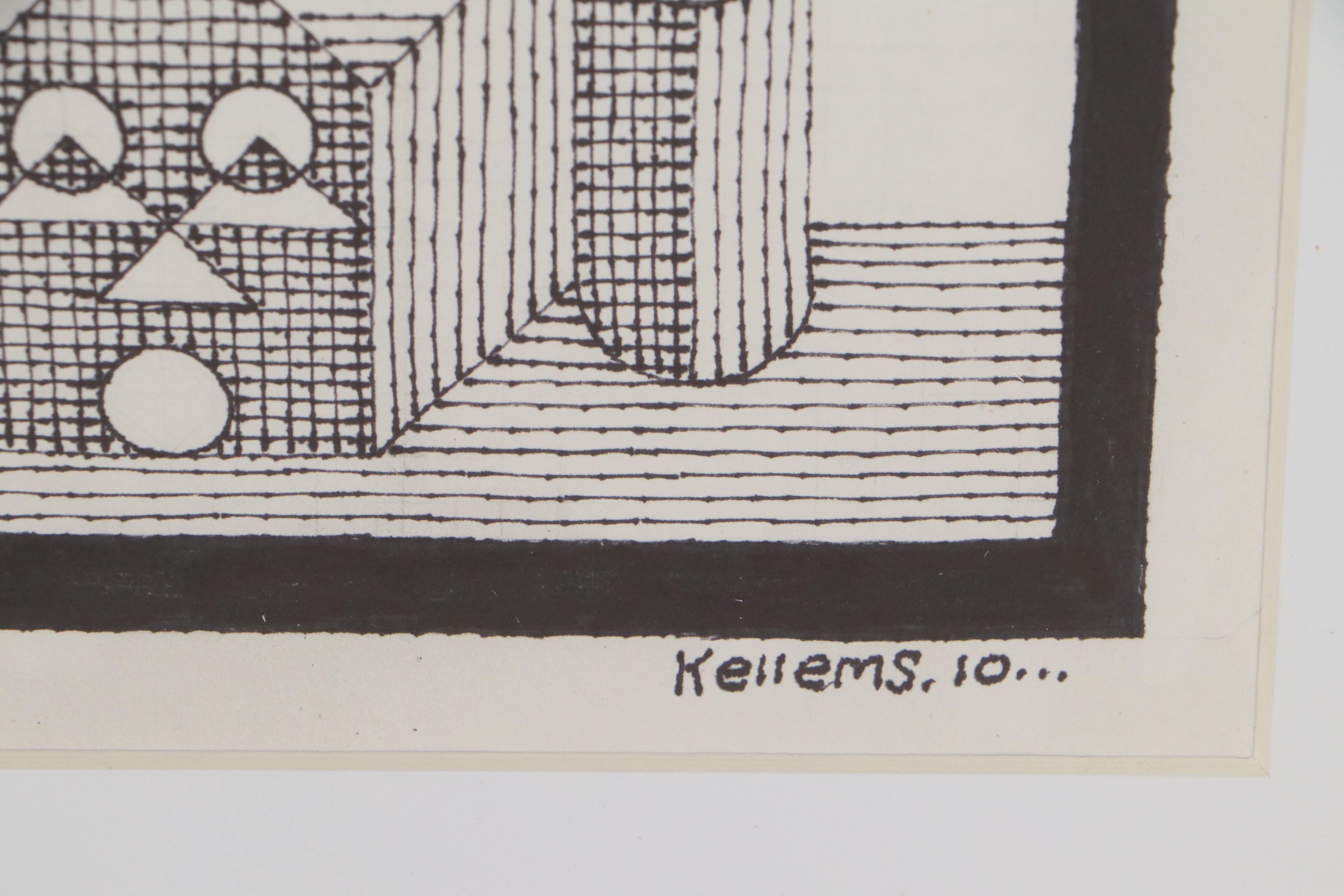 Jerry Kellems Abstract Surreal Ink Drawing, 2010