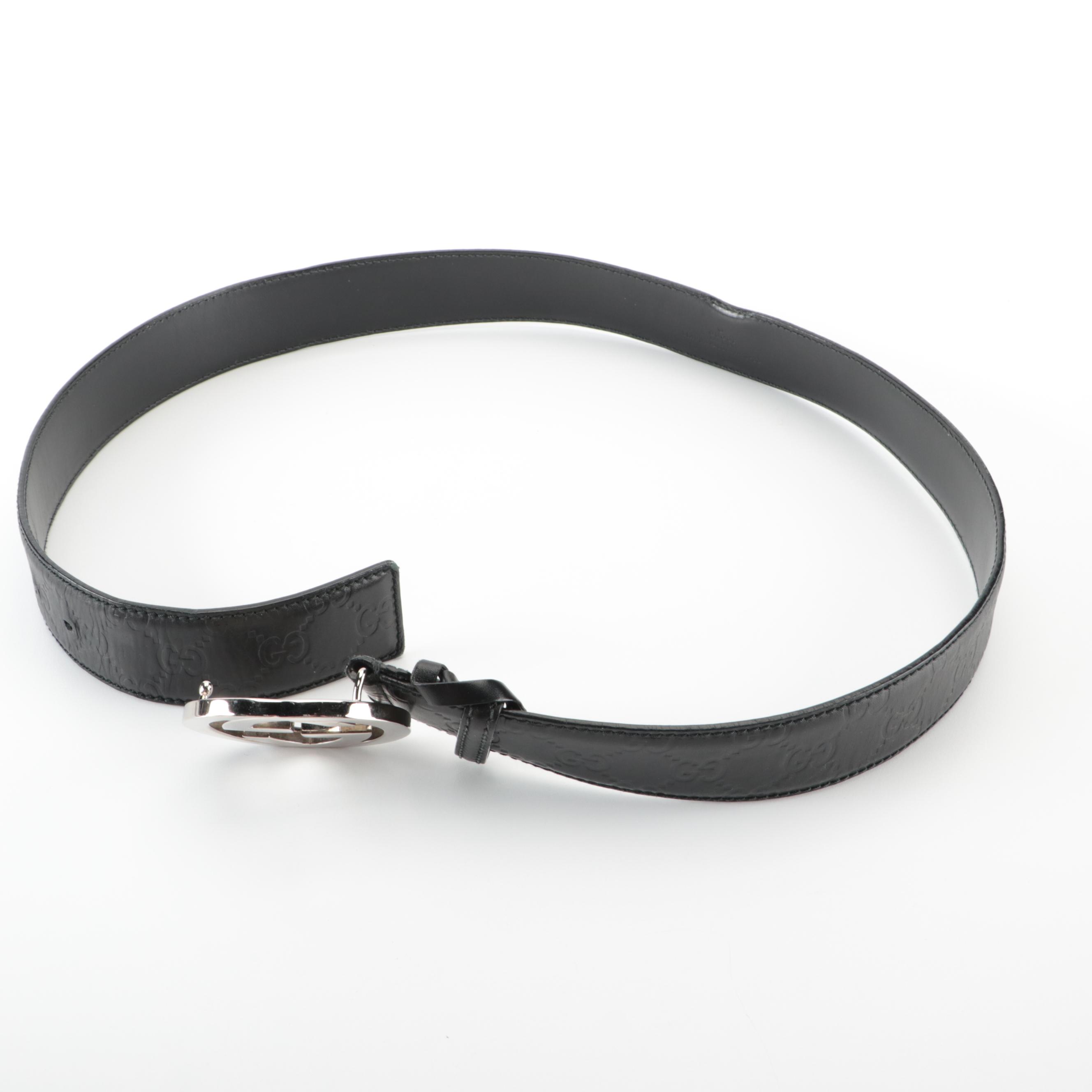 Gucci Signature Interlocking GG Belt in Black Guccissima Leather