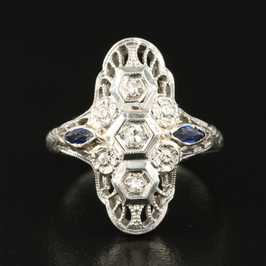 Early Art Deco 18K Diamond and Sapphire Ring