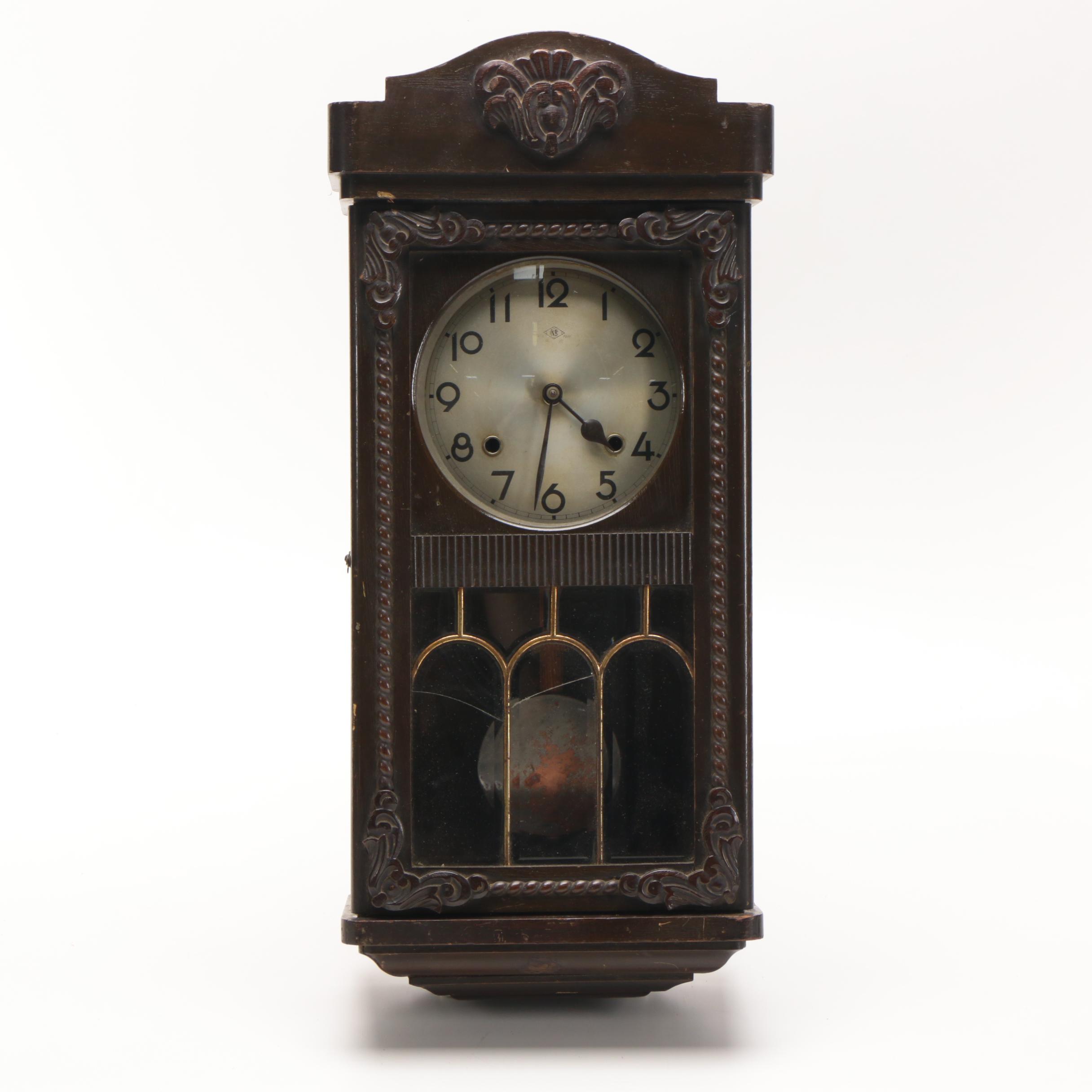 Meiji Clock Co. Victorian Style Wood Cased Wall Clock, 20th Century