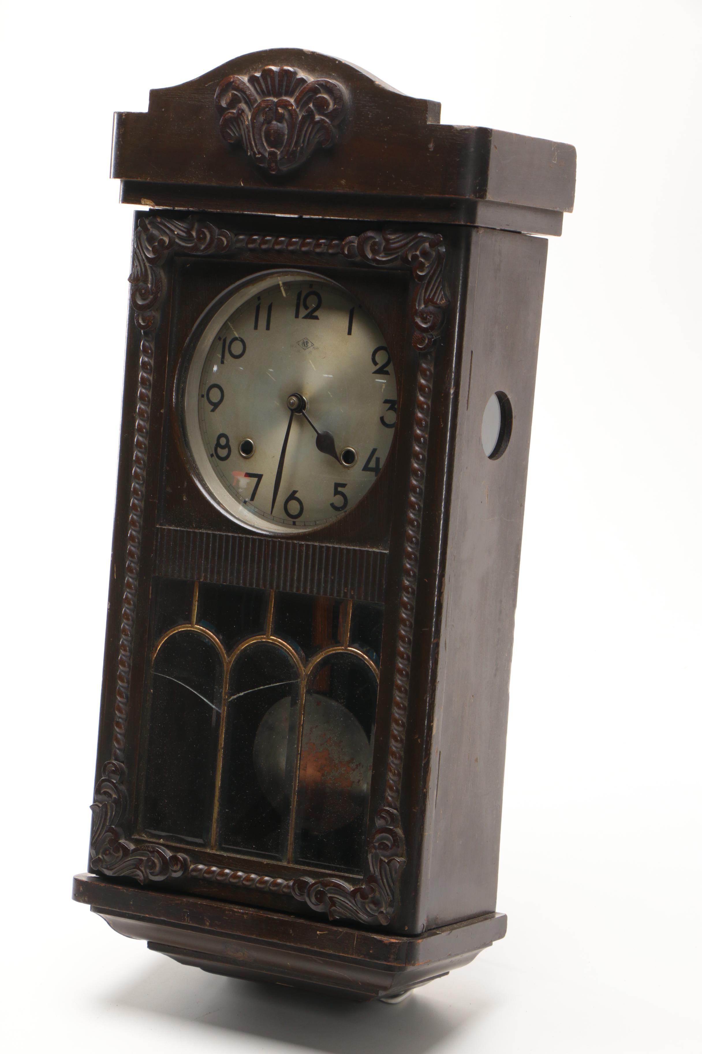 Meiji Clock Co. Victorian Style Wood Cased Wall Clock, 20th Century
