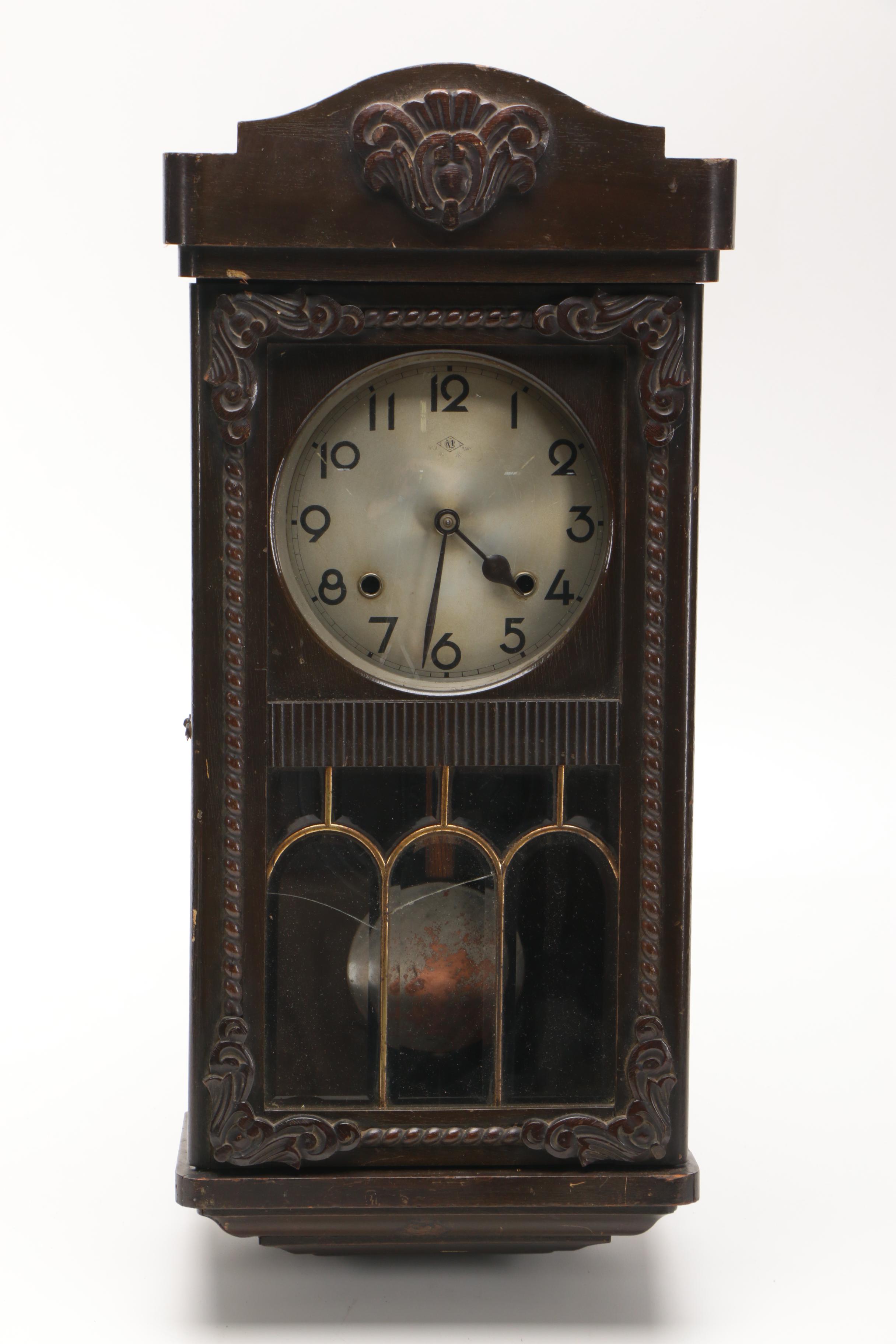 Meiji Clock Co. Victorian Style Wood Cased Wall Clock, 20th Century