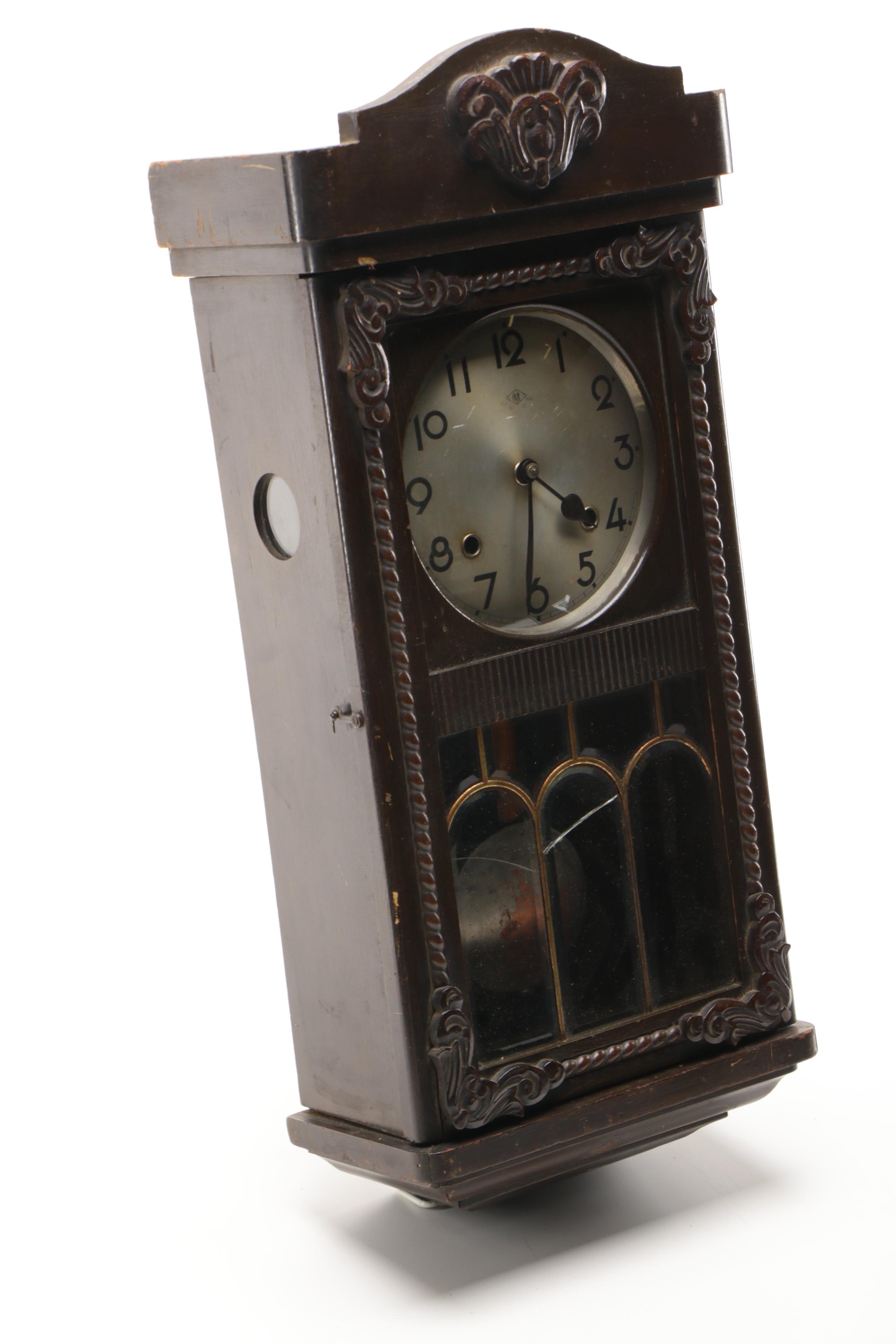 Meiji Clock Co. Victorian Style Wood Cased Wall Clock, 20th Century