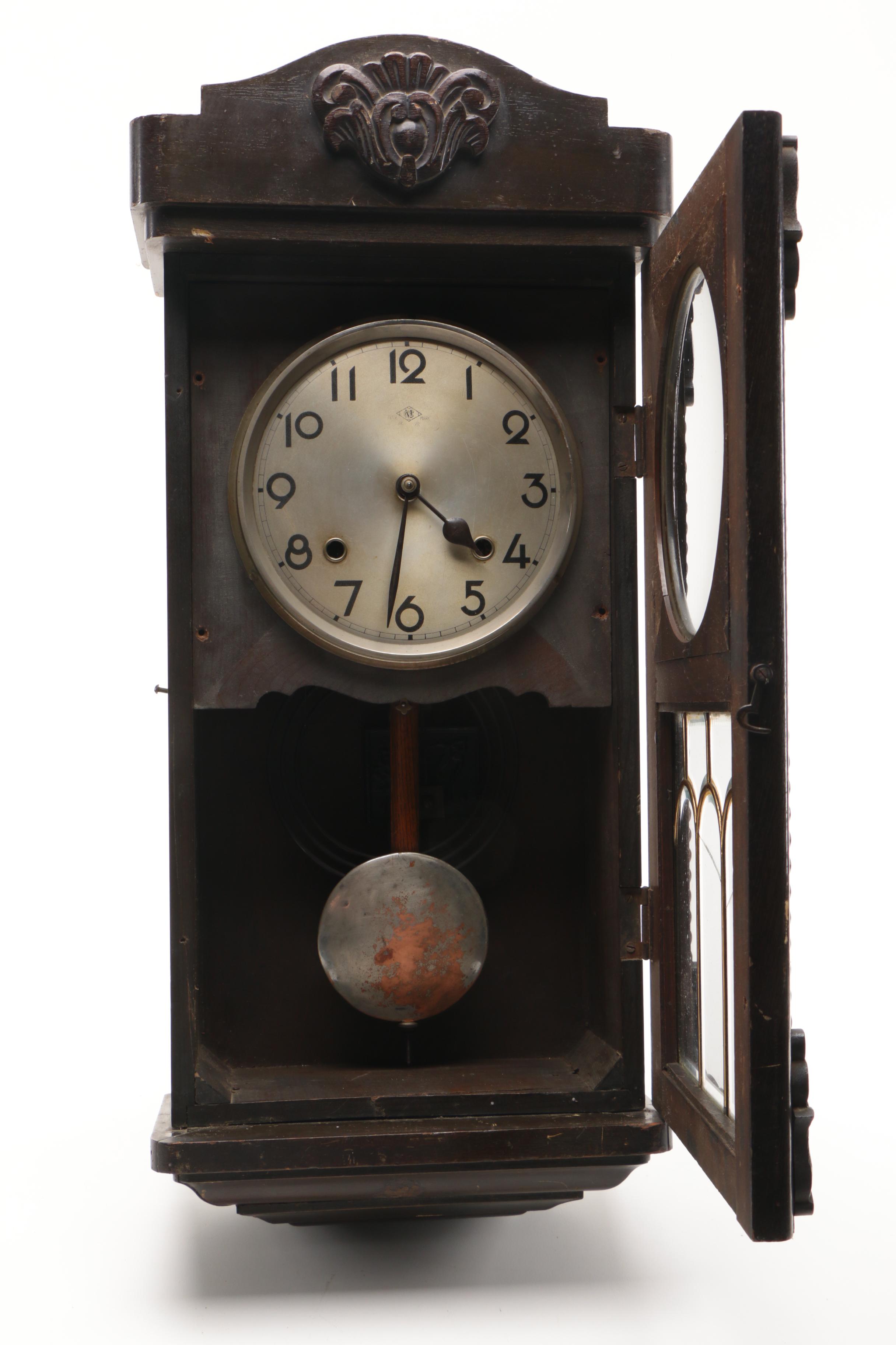 Meiji Clock Co. Victorian Style Wood Cased Wall Clock, 20th Century