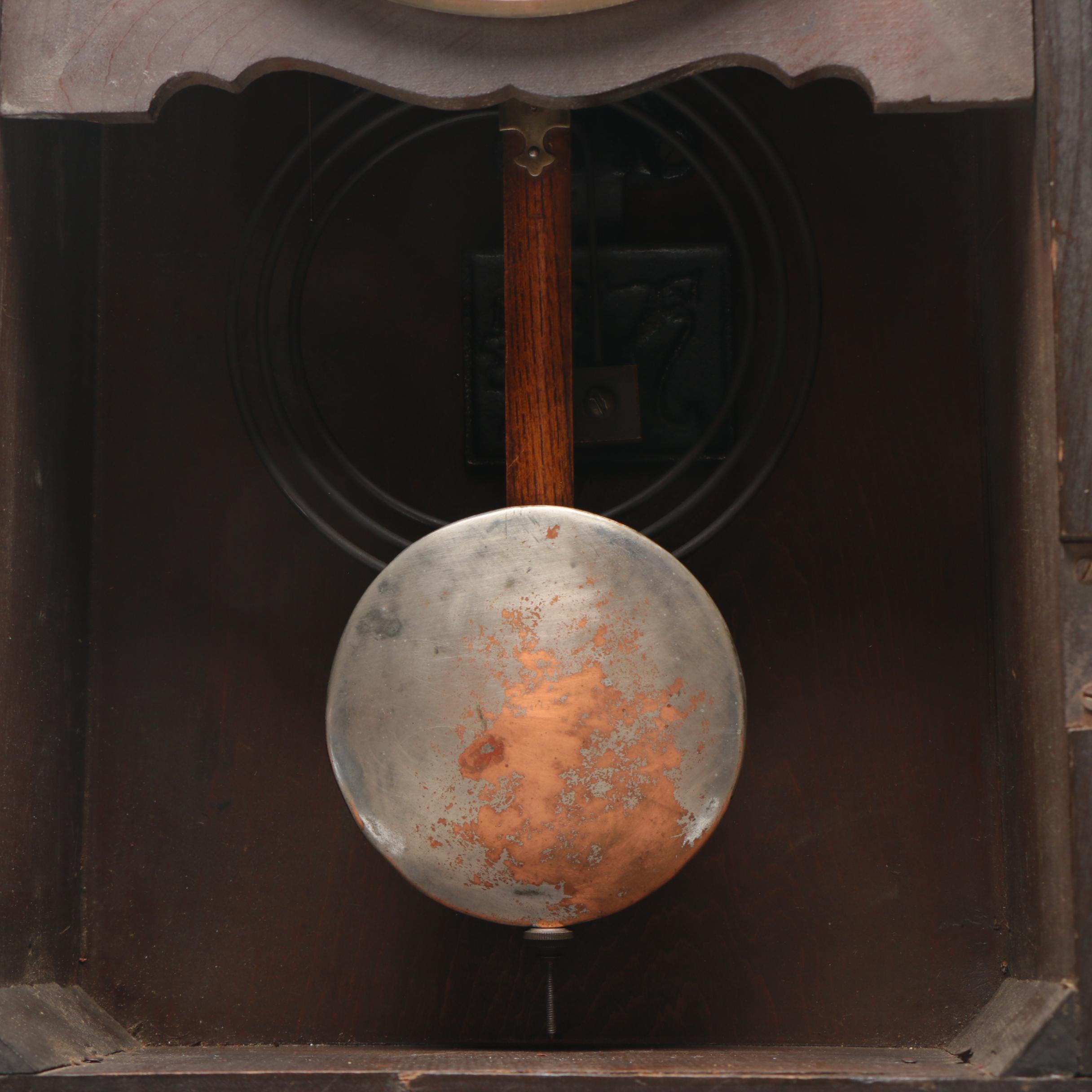 Meiji Clock Co. Victorian Style Wood Cased Wall Clock, 20th Century