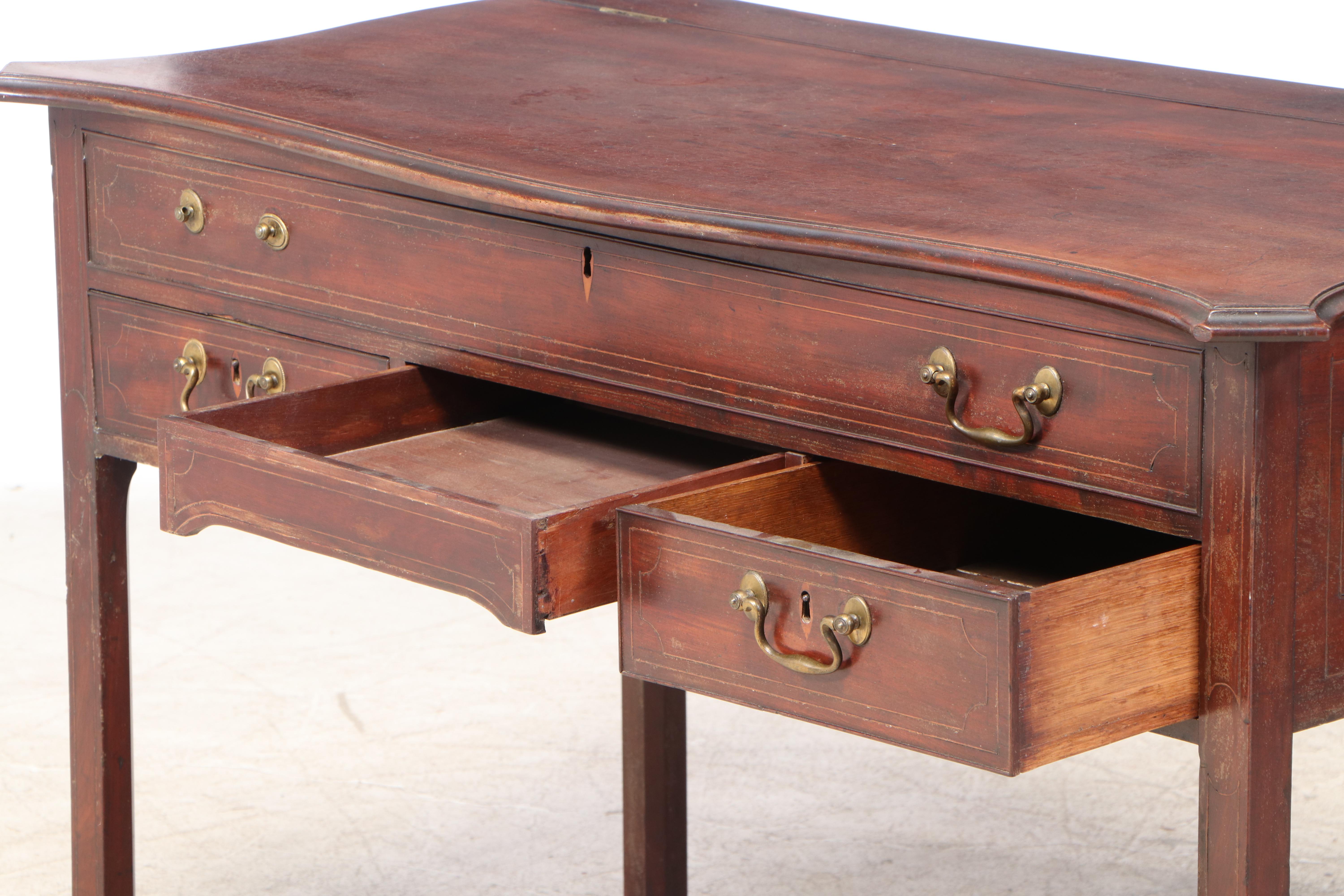 English String-Inlaid Mahogany Enclosed Writing or Dressing Table, 19th Century