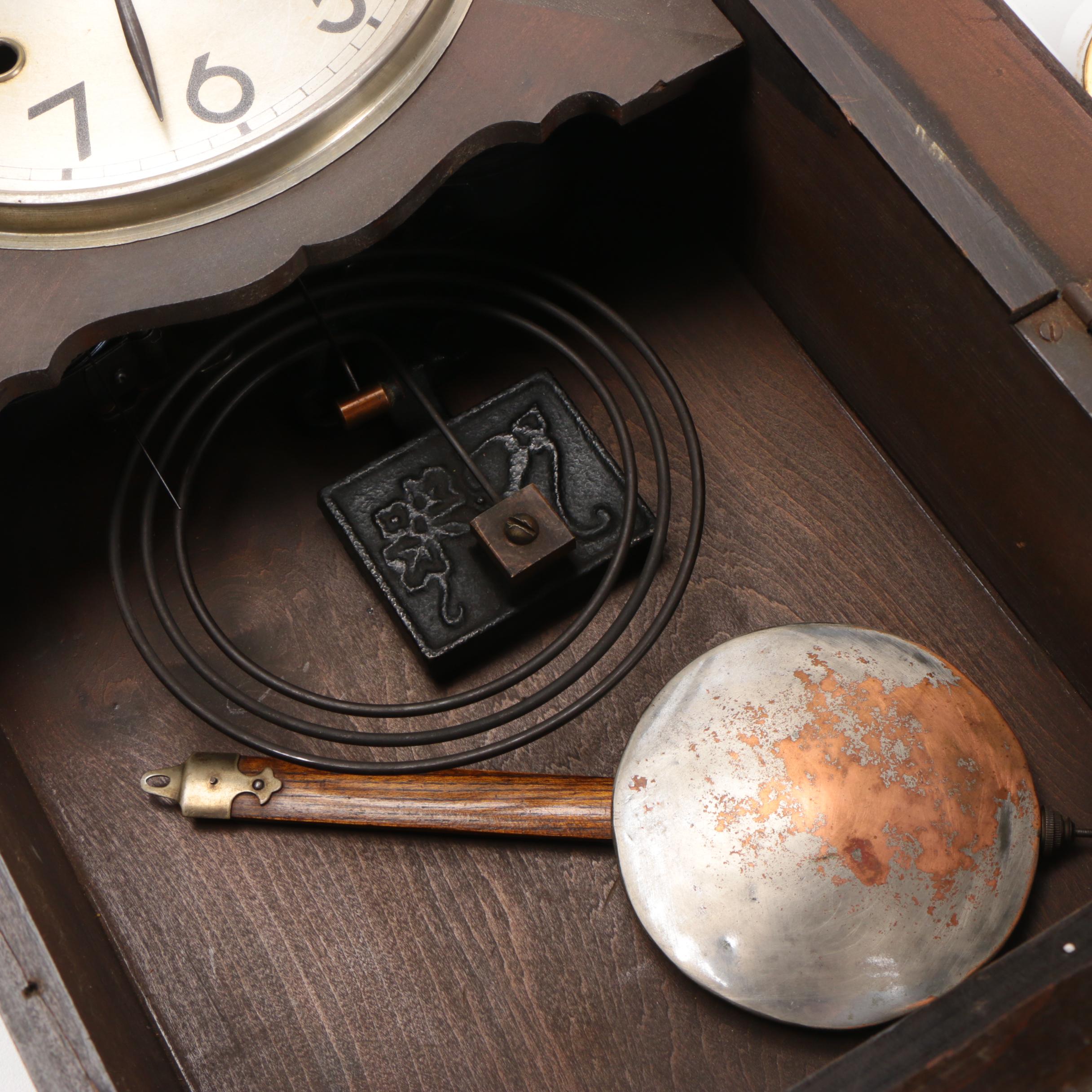 Meiji Clock Co. Victorian Style Wood Cased Wall Clock, 20th Century
