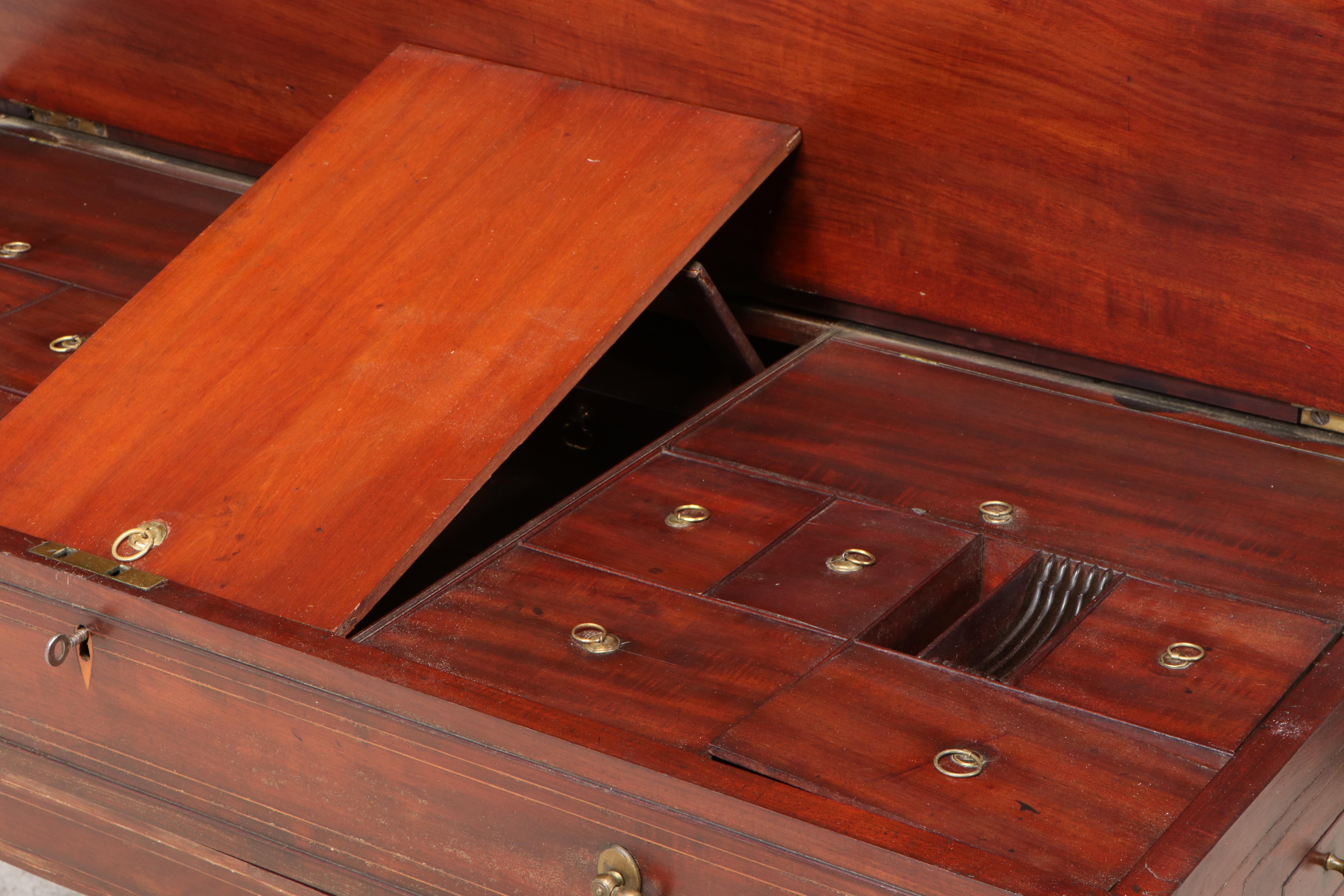 English String-Inlaid Mahogany Enclosed Writing or Dressing Table, 19th Century