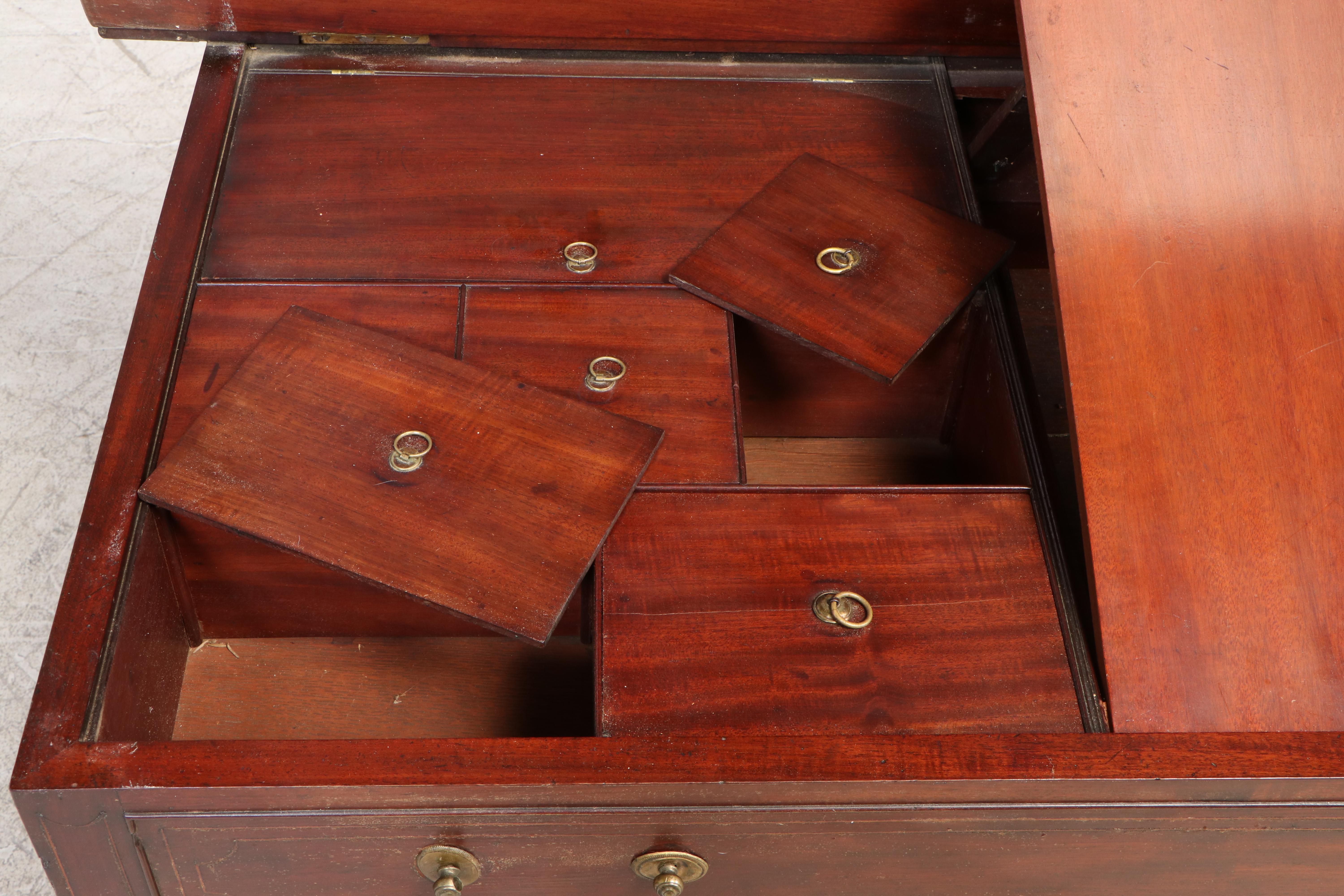 English String-Inlaid Mahogany Enclosed Writing or Dressing Table, 19th Century