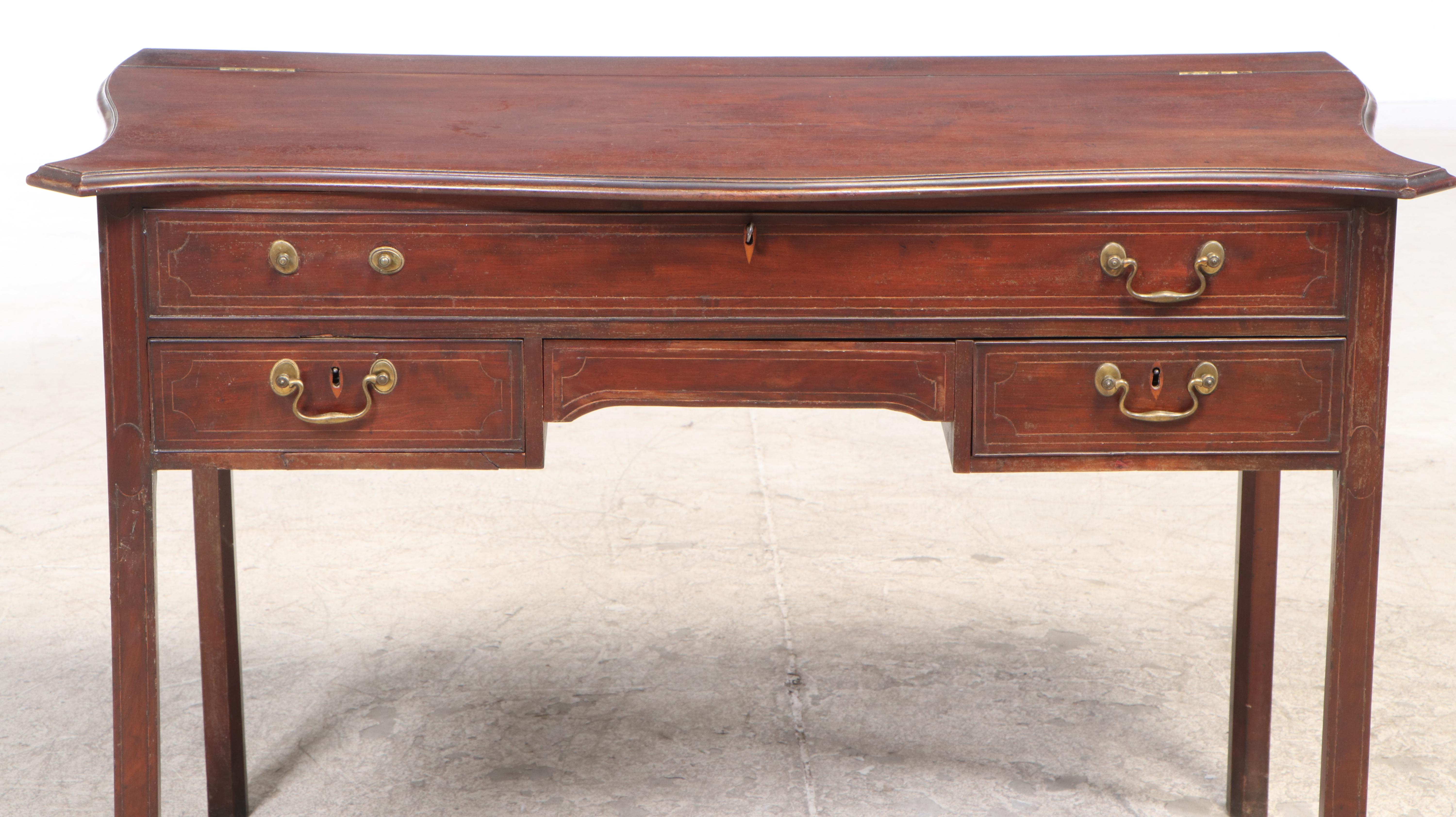 English String-Inlaid Mahogany Enclosed Writing or Dressing Table, 19th Century