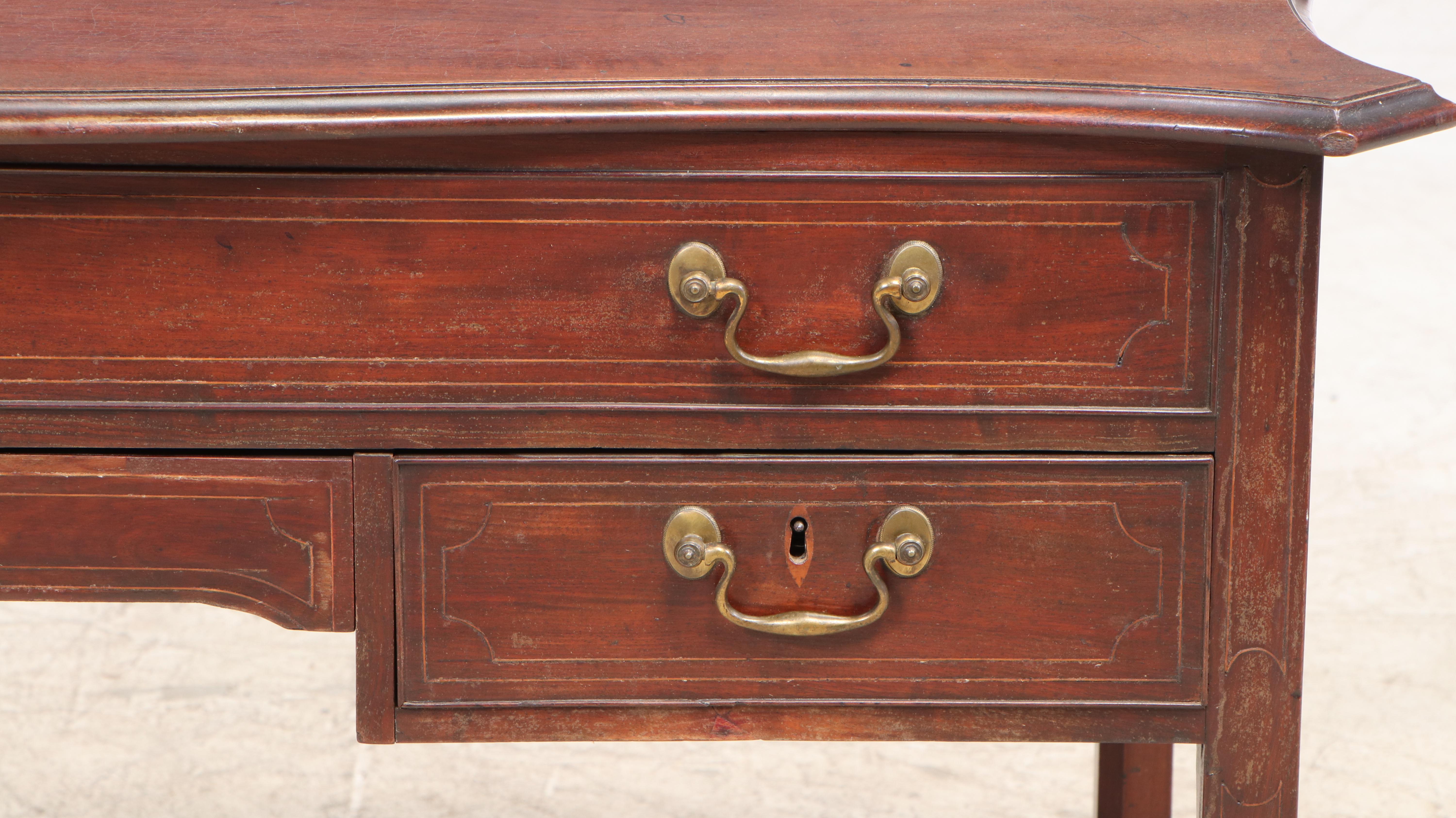 English String-Inlaid Mahogany Enclosed Writing or Dressing Table, 19th Century
