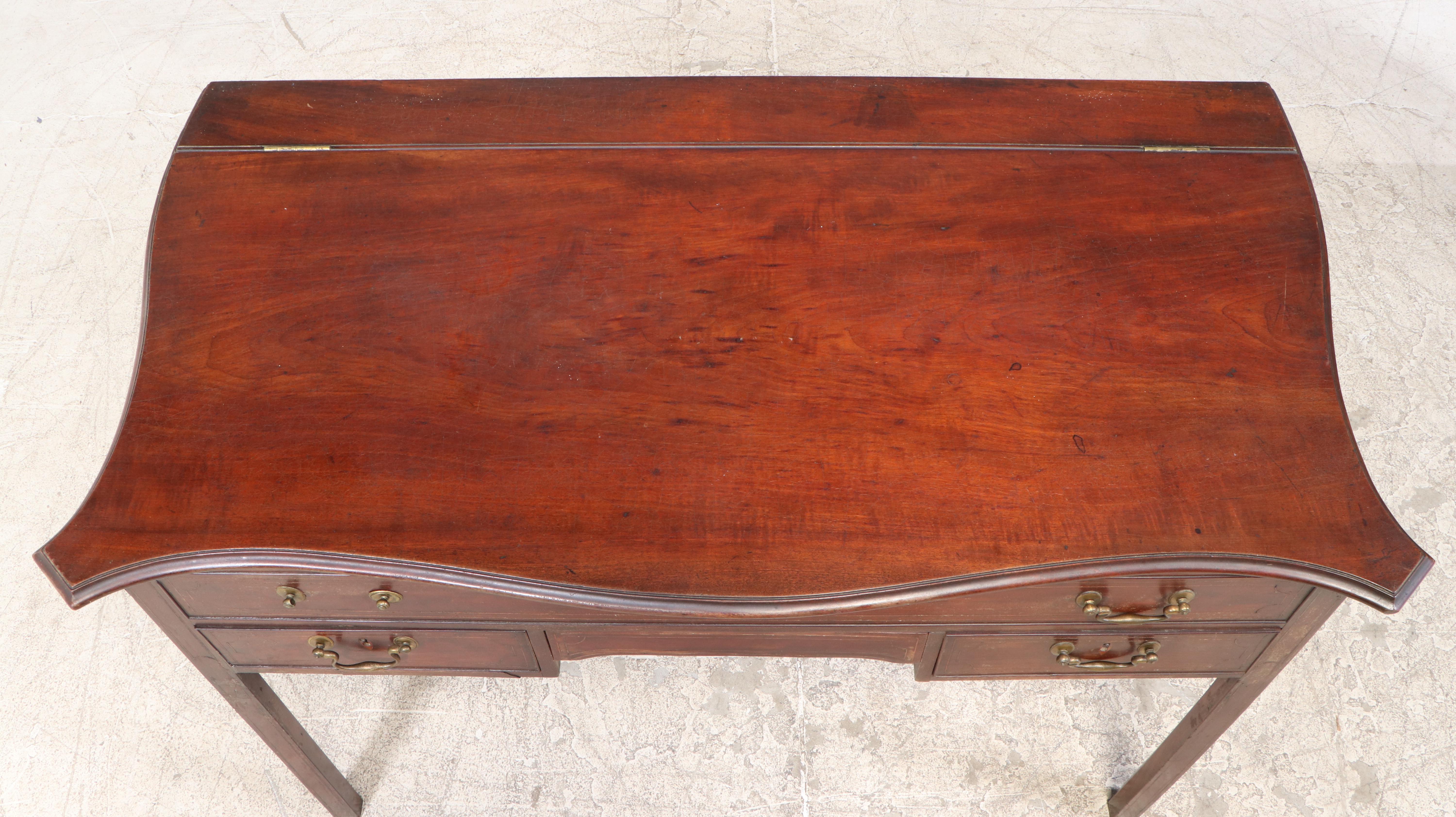 English String-Inlaid Mahogany Enclosed Writing or Dressing Table, 19th Century