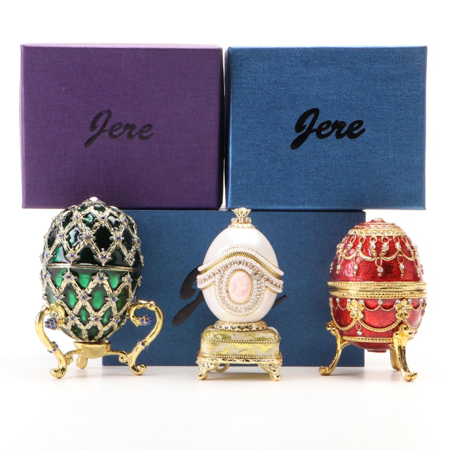 Jere Embellished Enamel Egg Jewelry and Boxes