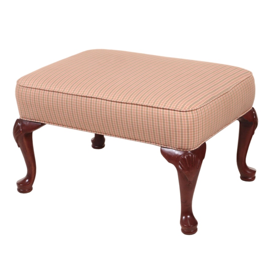 Queen Anne Style Maple and Custom-Upholstered Ottoman