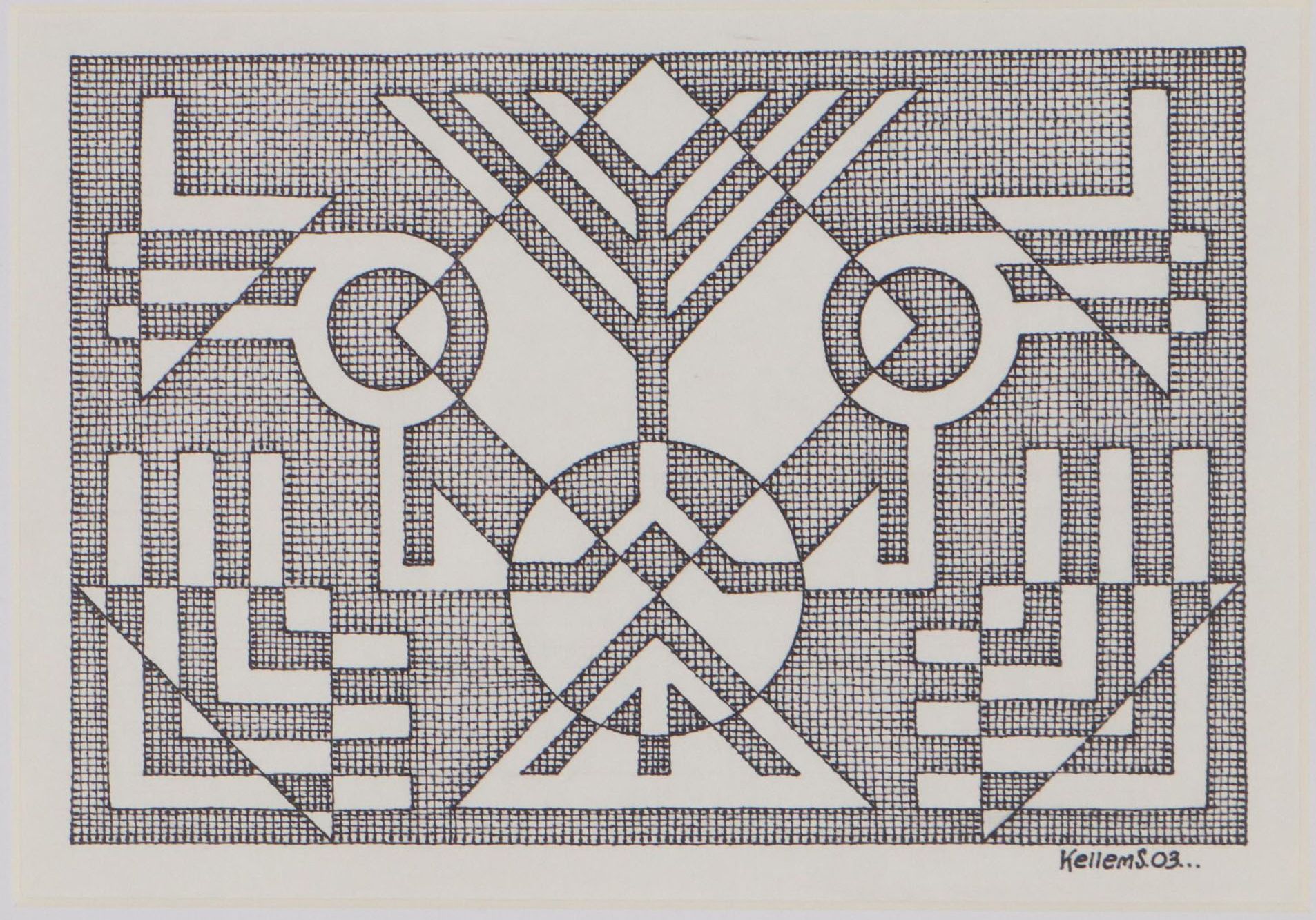 Jerry Kellems Abstract Surreal Ink Drawing, 2003