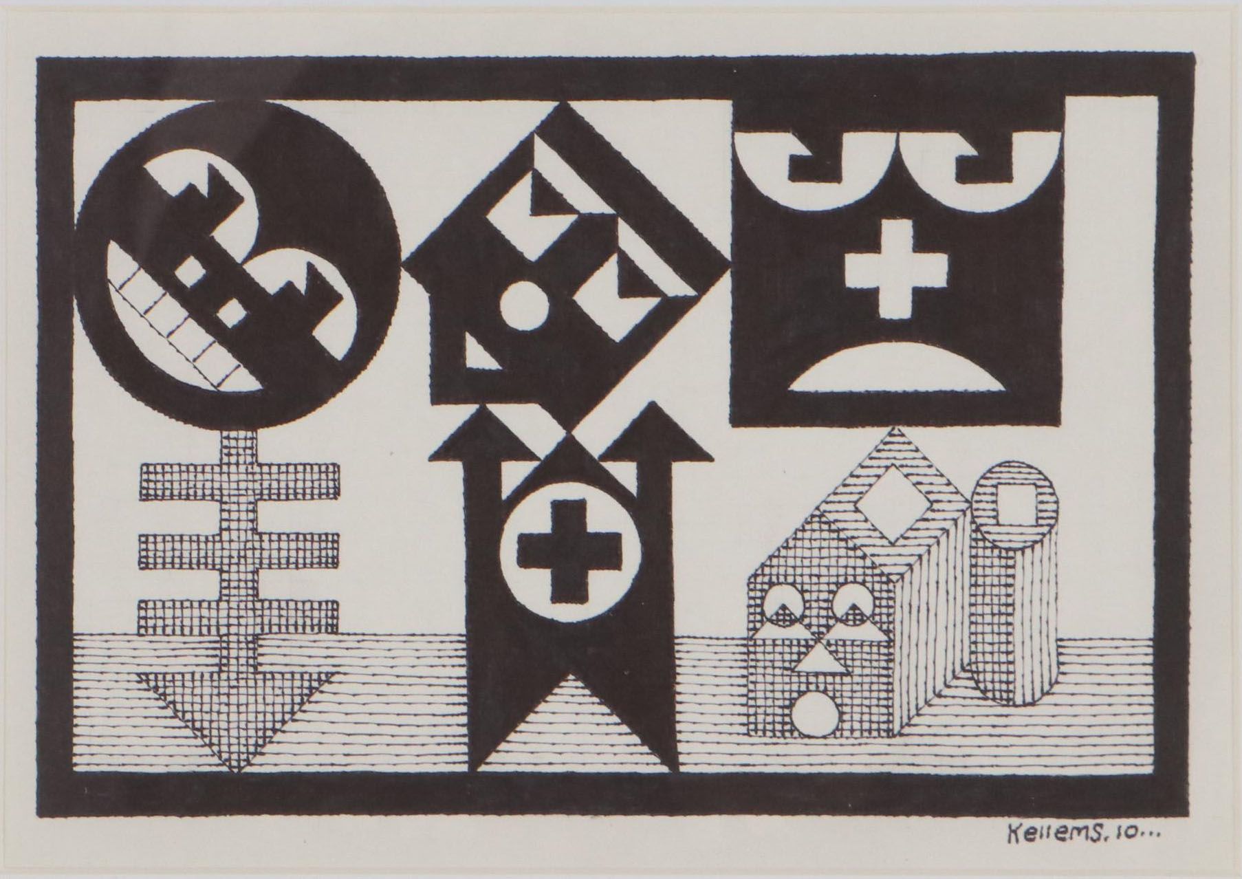 Jerry Kellems Abstract Surreal Ink Drawing, 2010