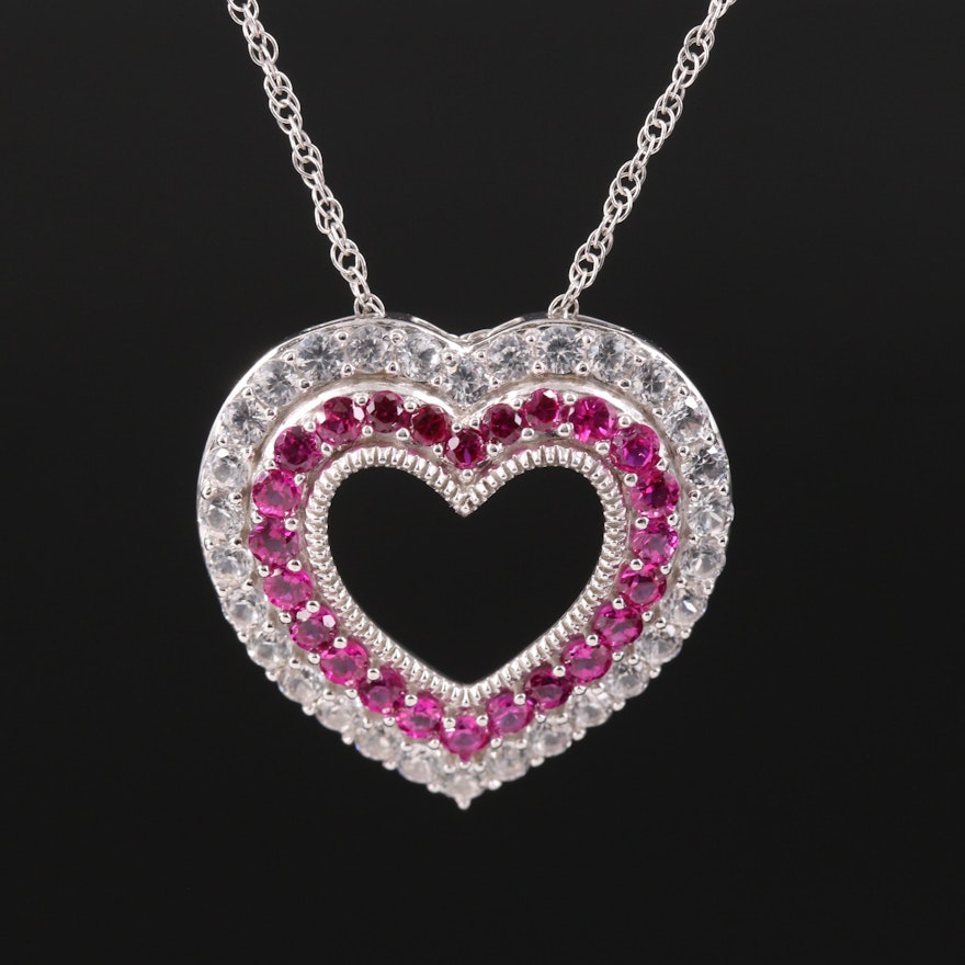 Sterling Ruby and Sapphire Heart Necklace