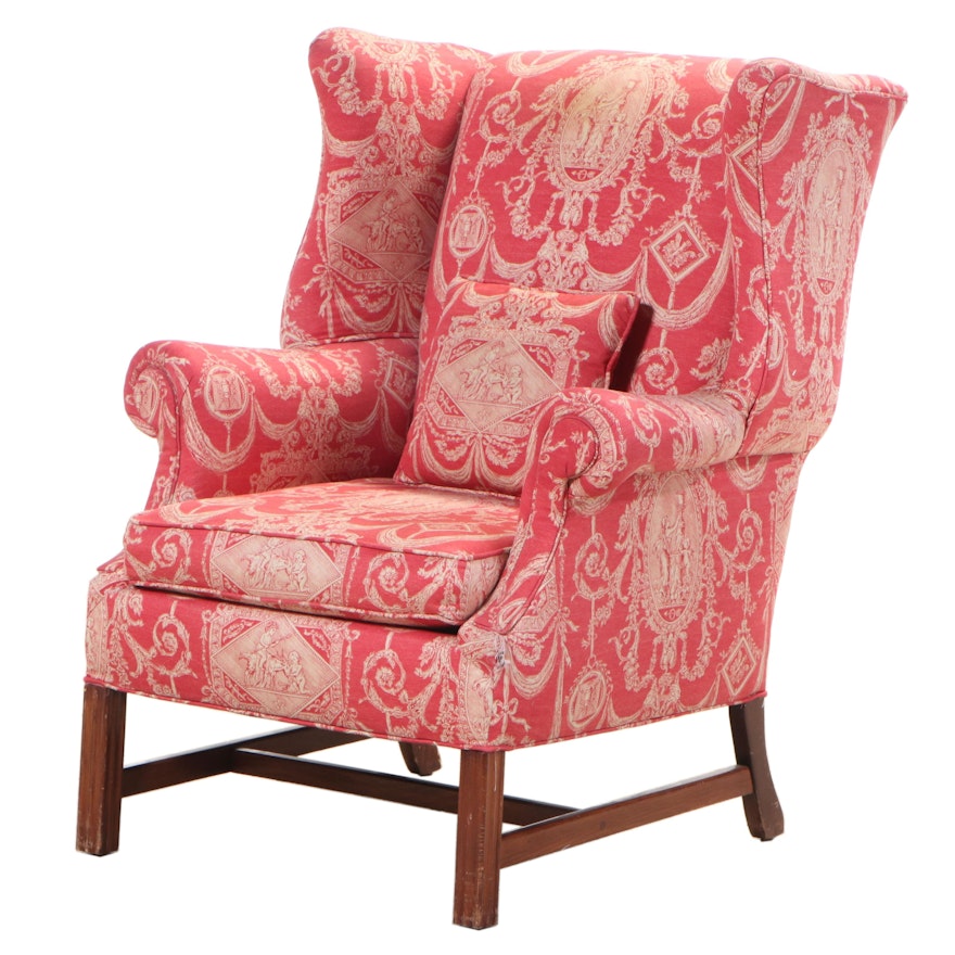 Chippendale Style Custom-Upholstered Wingback Armchair, 20th Century